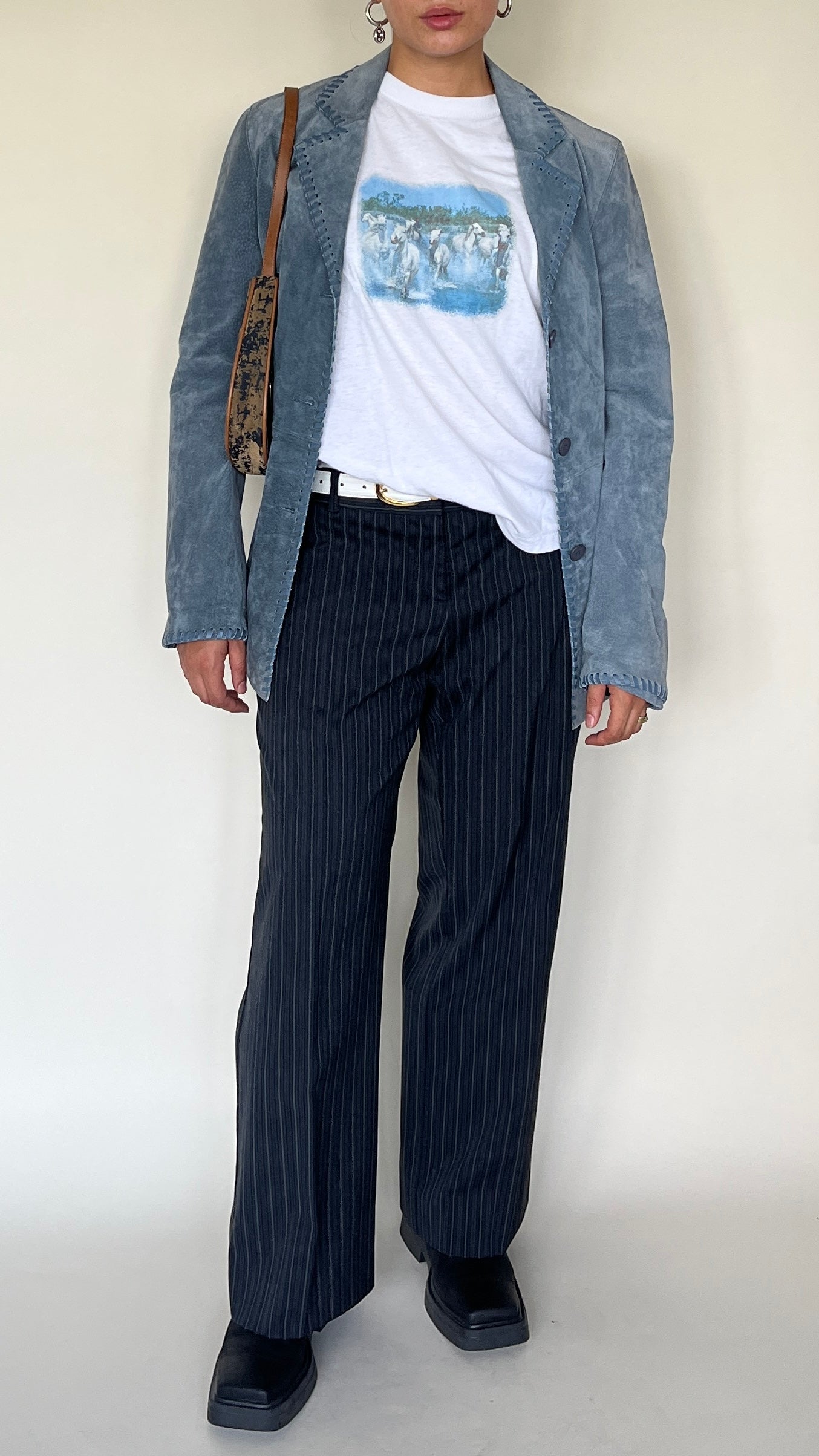 Pantalon tailoring rayé bleu marine