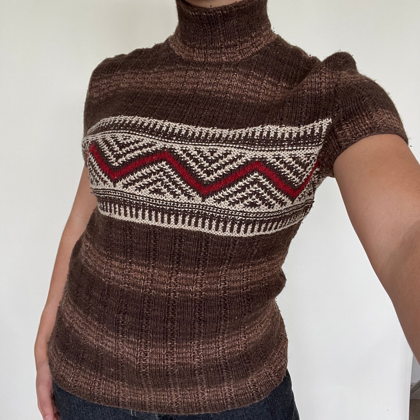 Pull sans manches en laine marron Ralph Lauren sport vintage