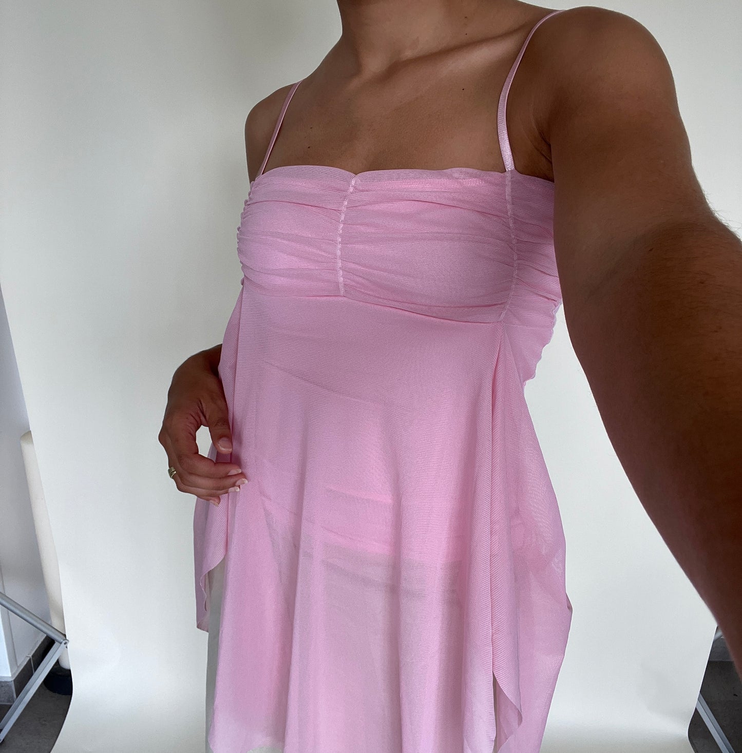 Top en mesh rose