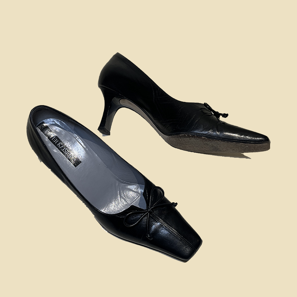 Escarpins noeud en cuir noir
