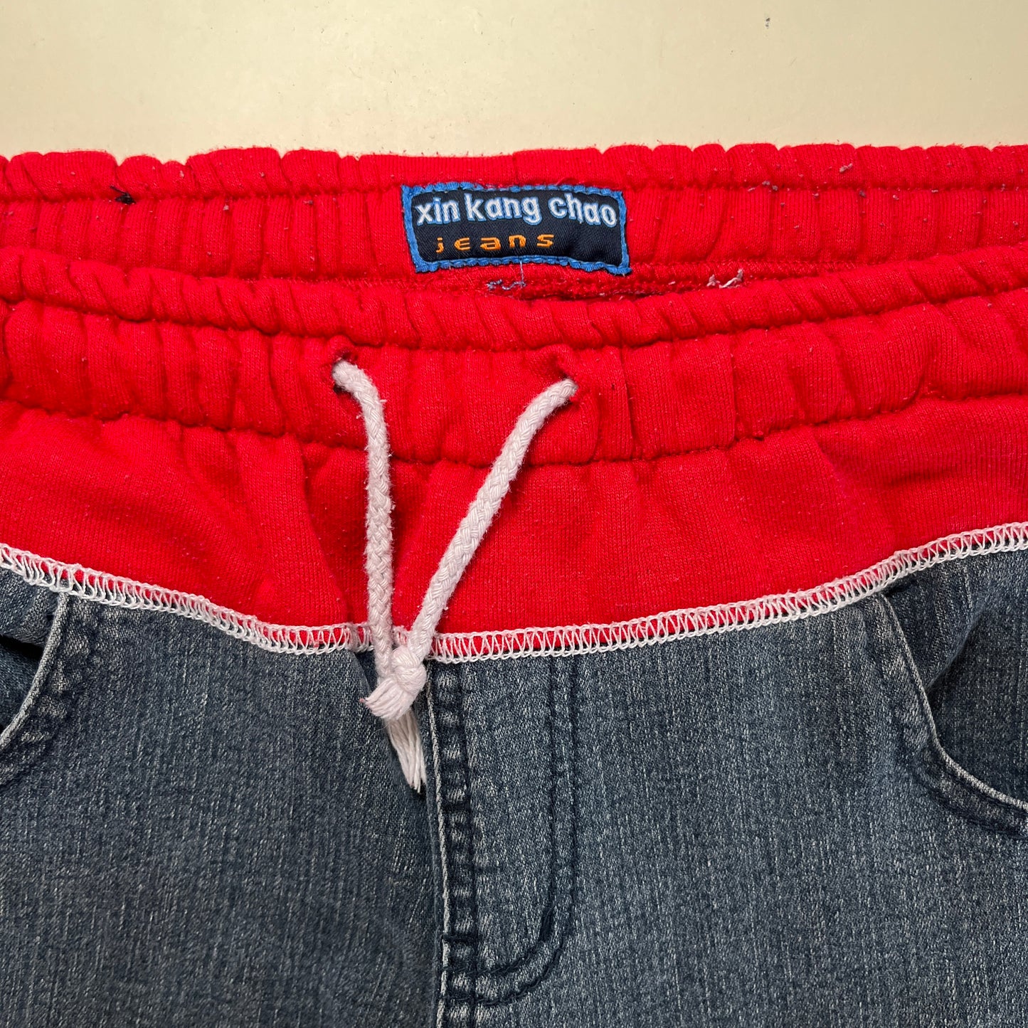 Pantalon jogging denim bi-matière