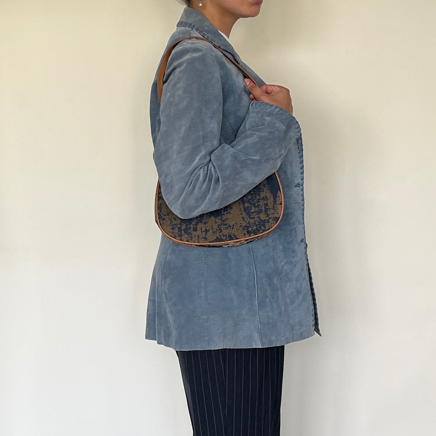 Veste blazer en cuir bleu