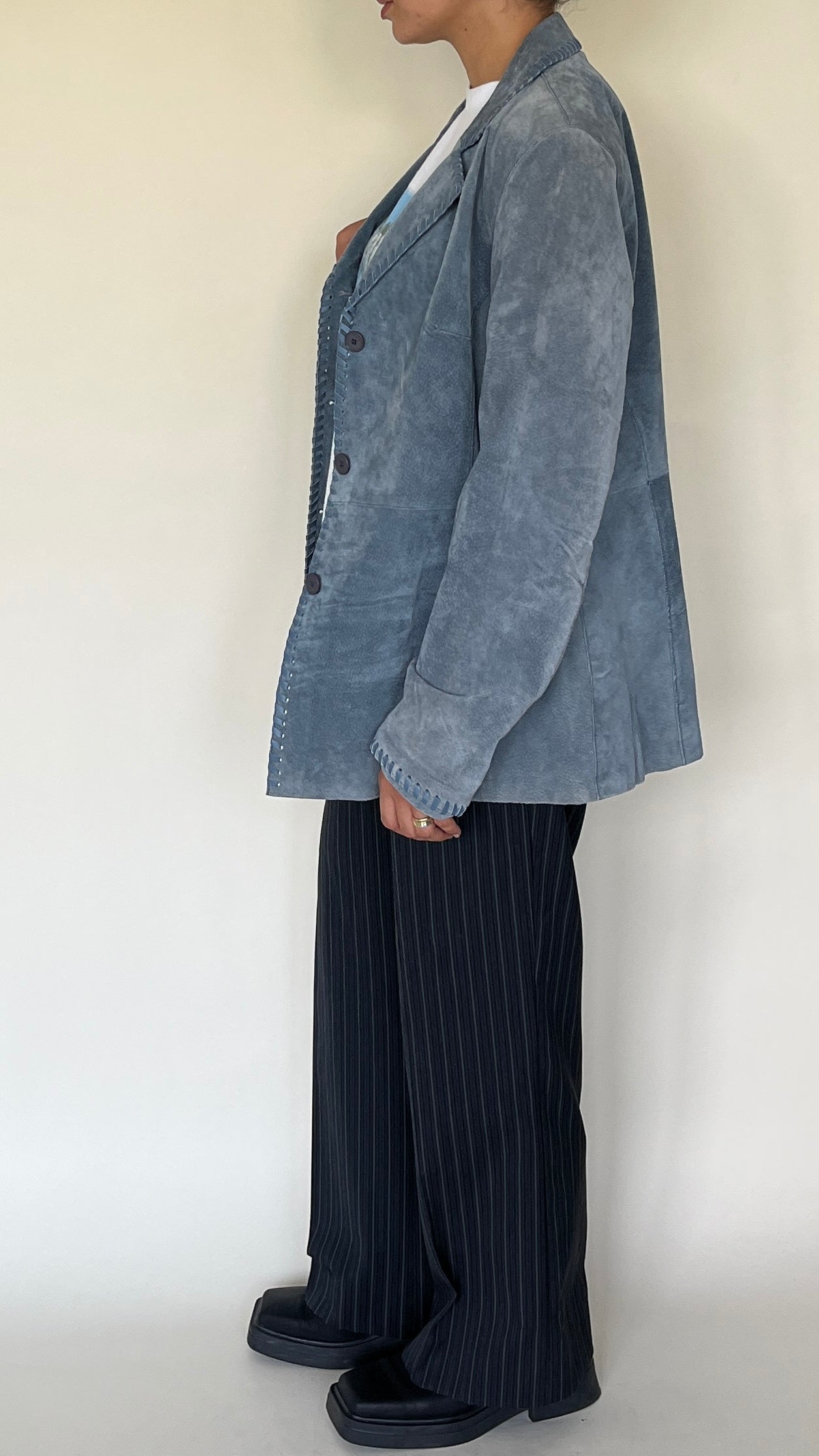 Veste blazer en cuir bleu