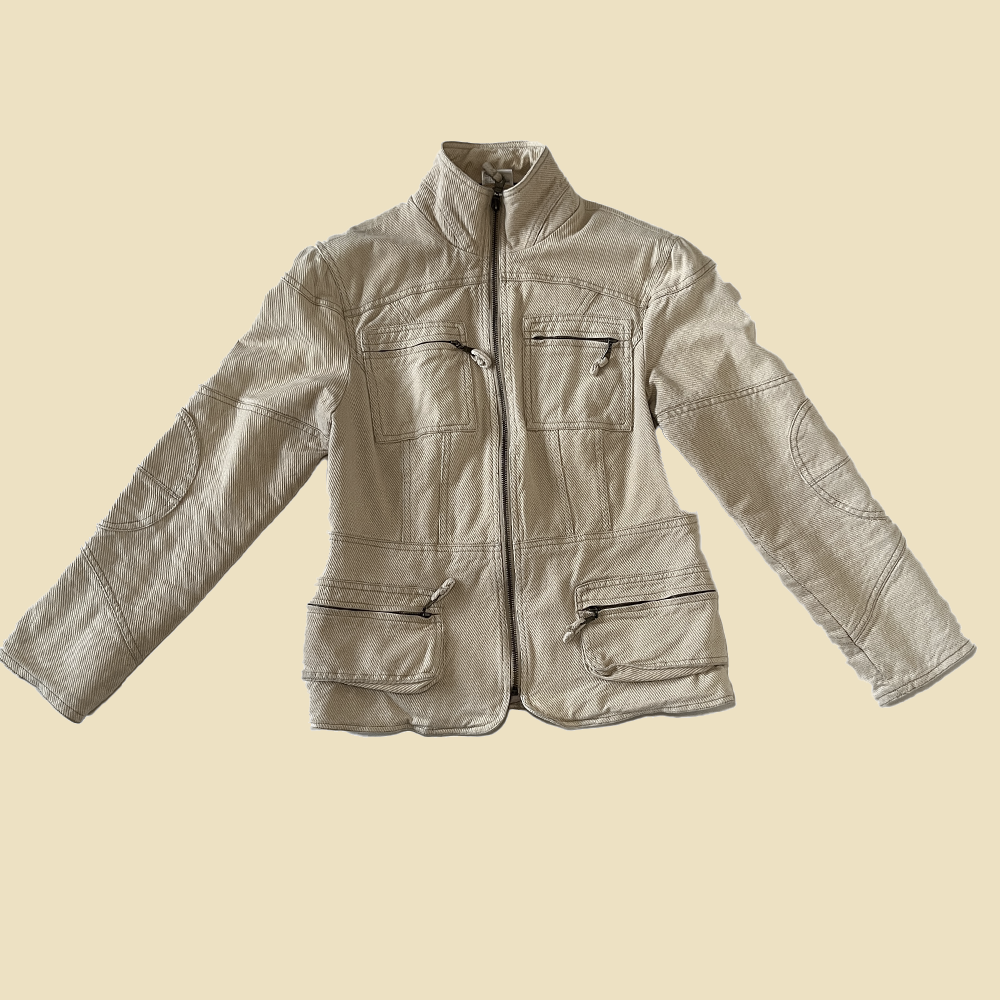 Veste zippée beige en velours côtelé