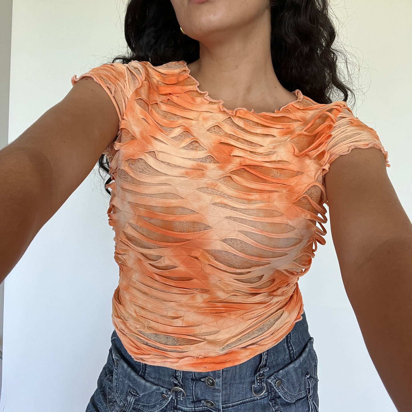 t-shirt orange en mesh