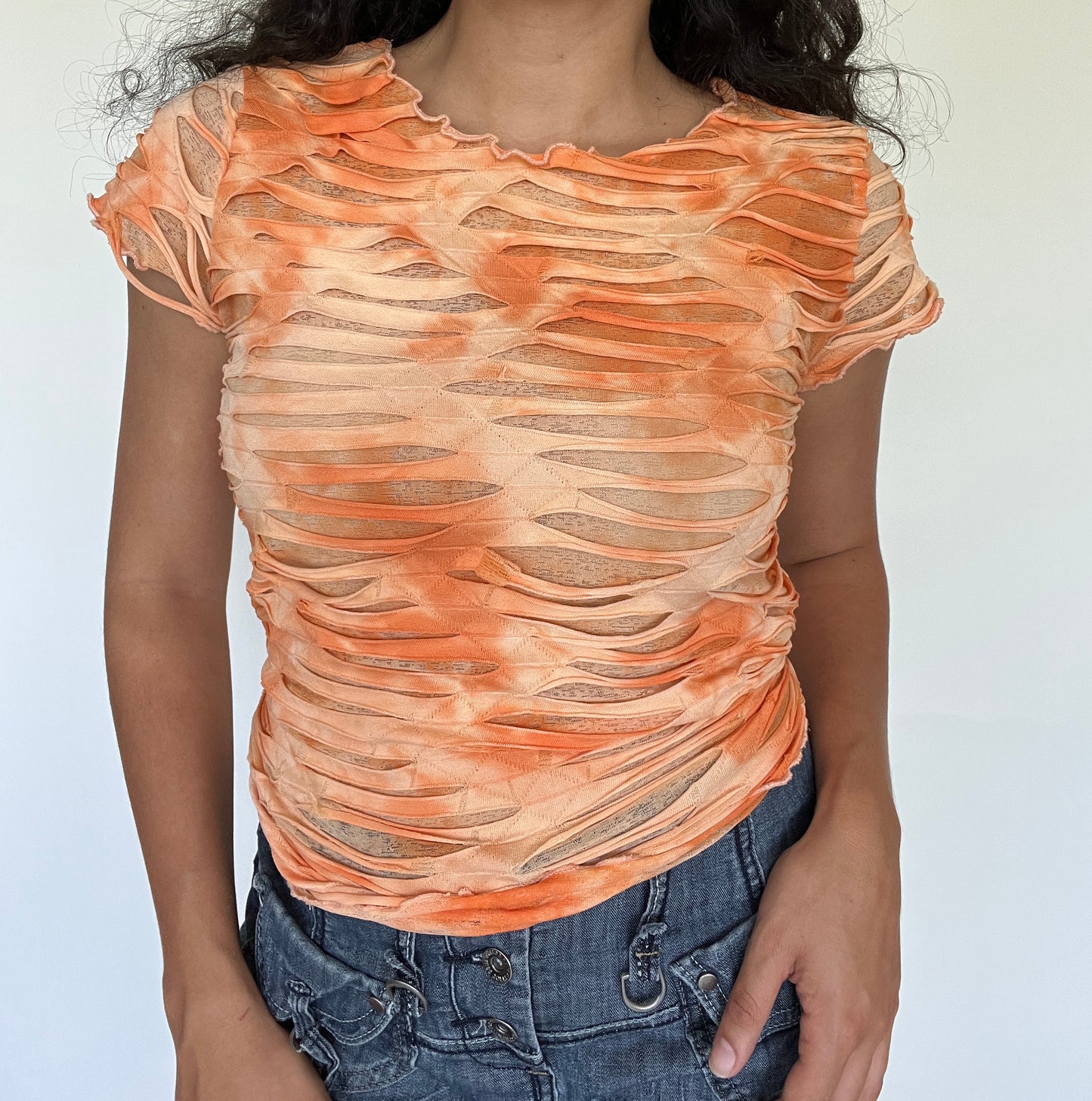 t-shirt orange en mesh