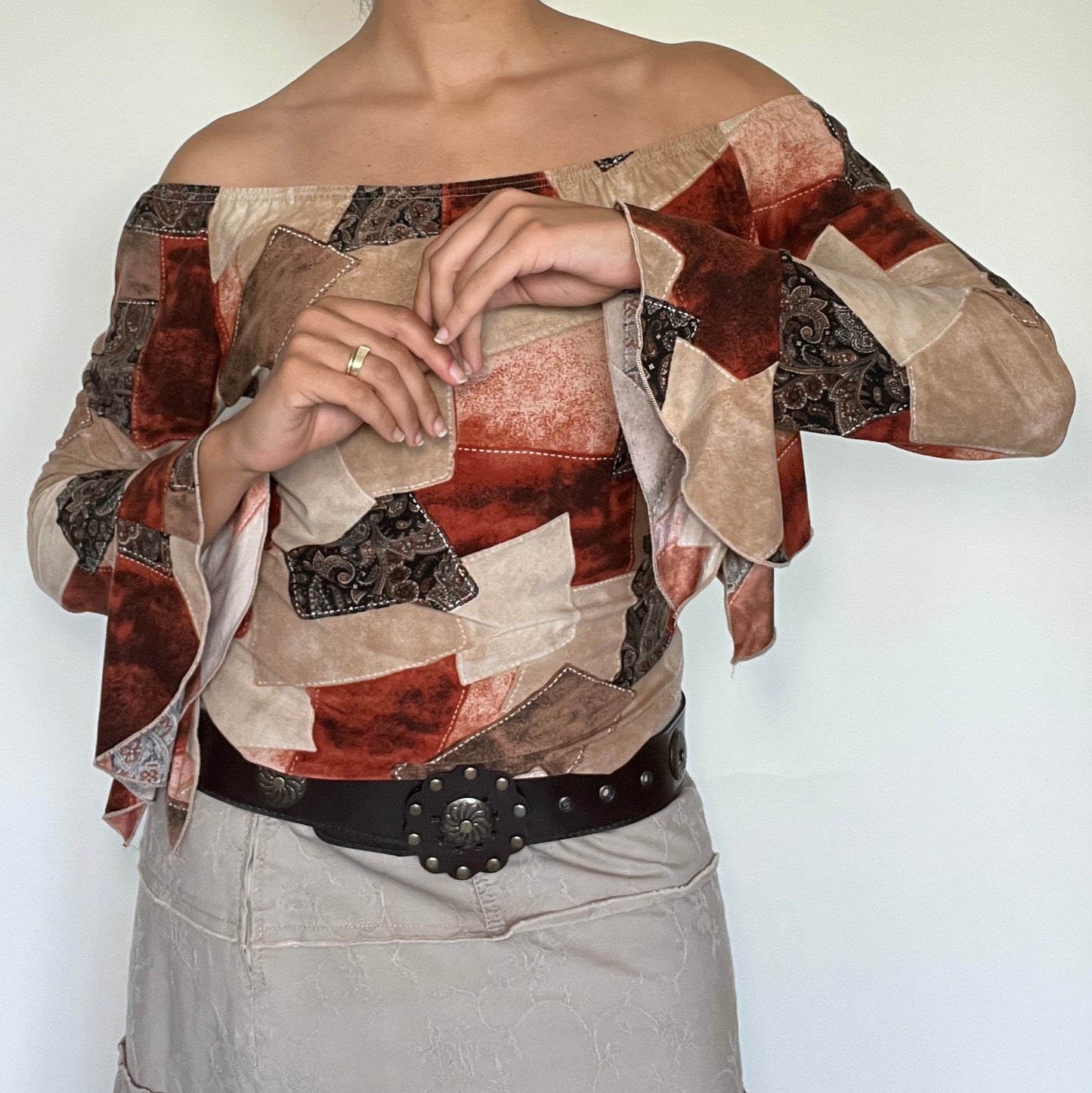 Top patchwork col bardot