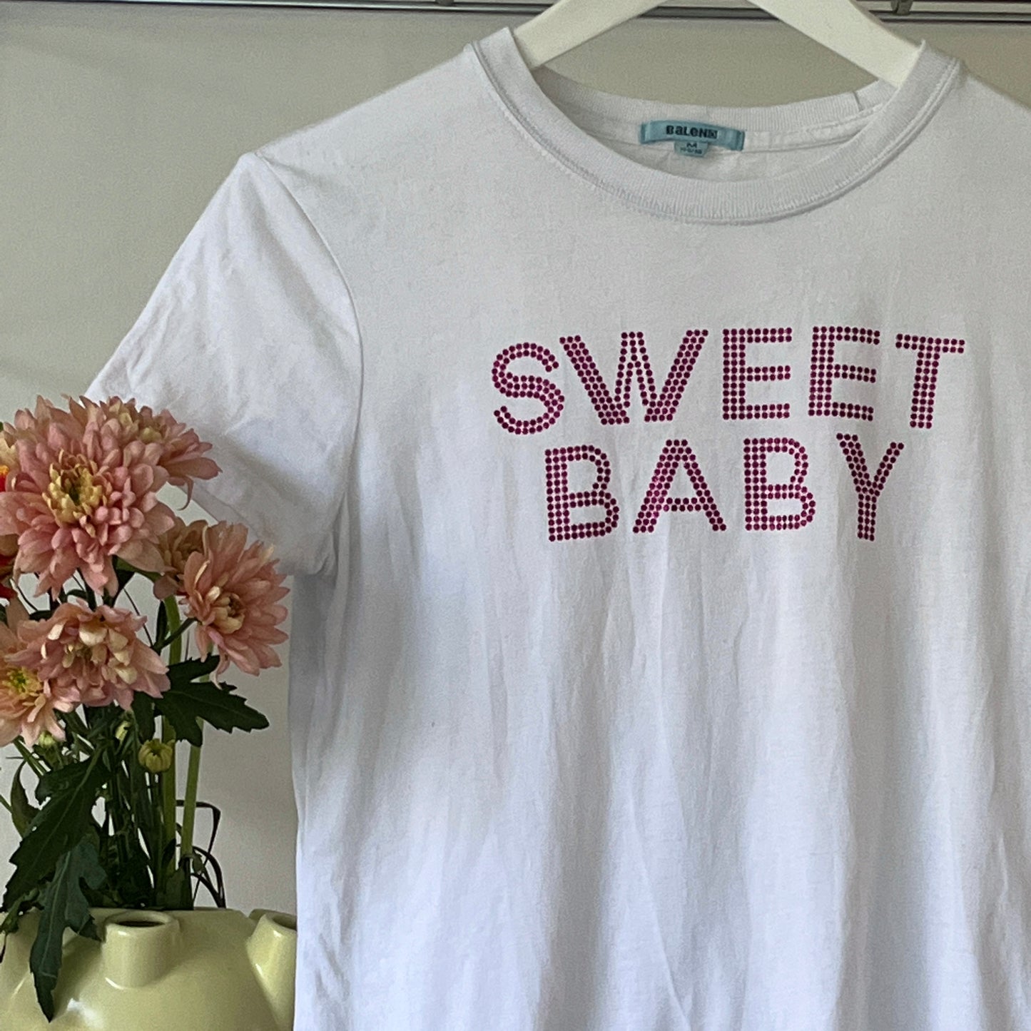 Baby tee "Sweet Baby" rose et blanc