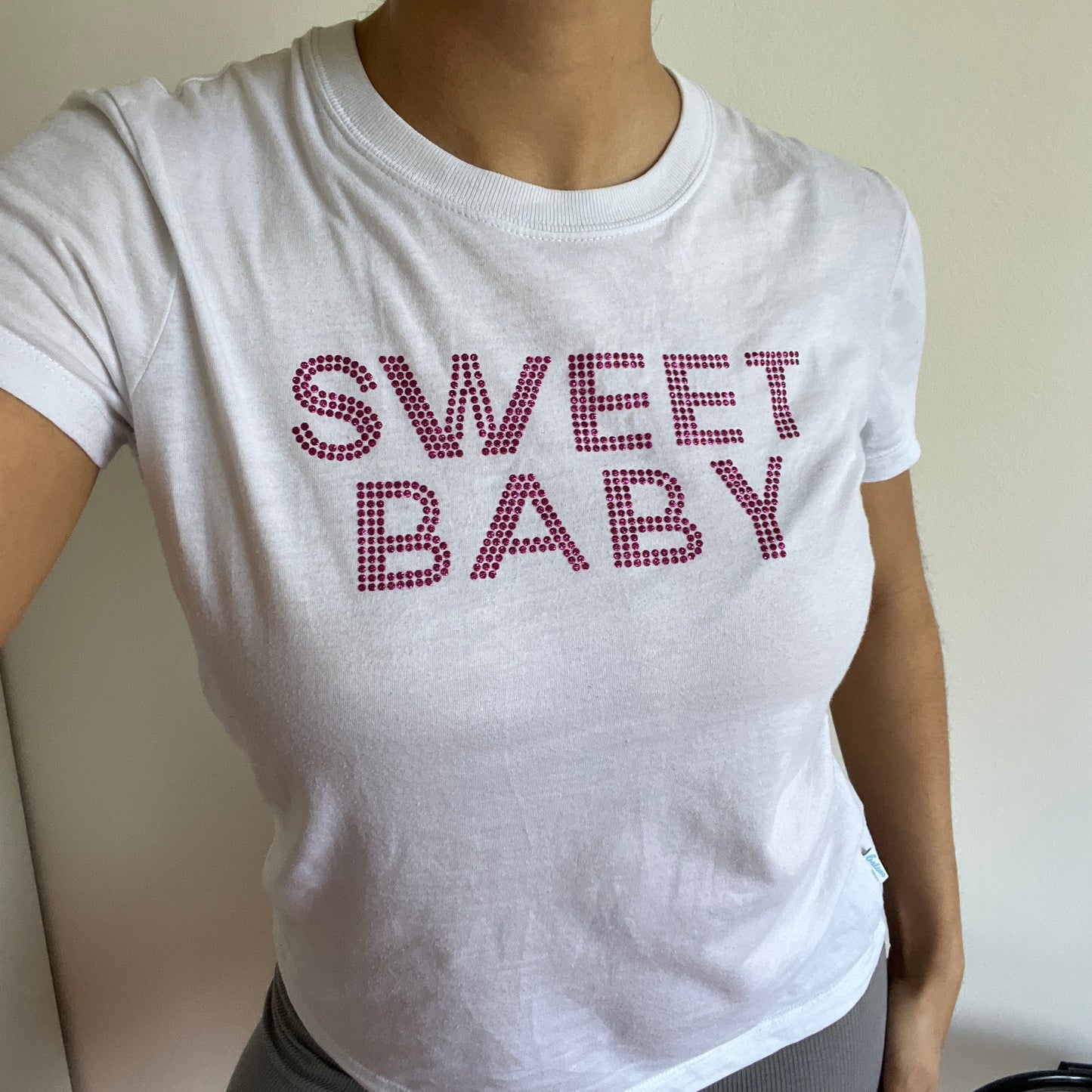 Baby tee "Sweet Baby" rose et blanc