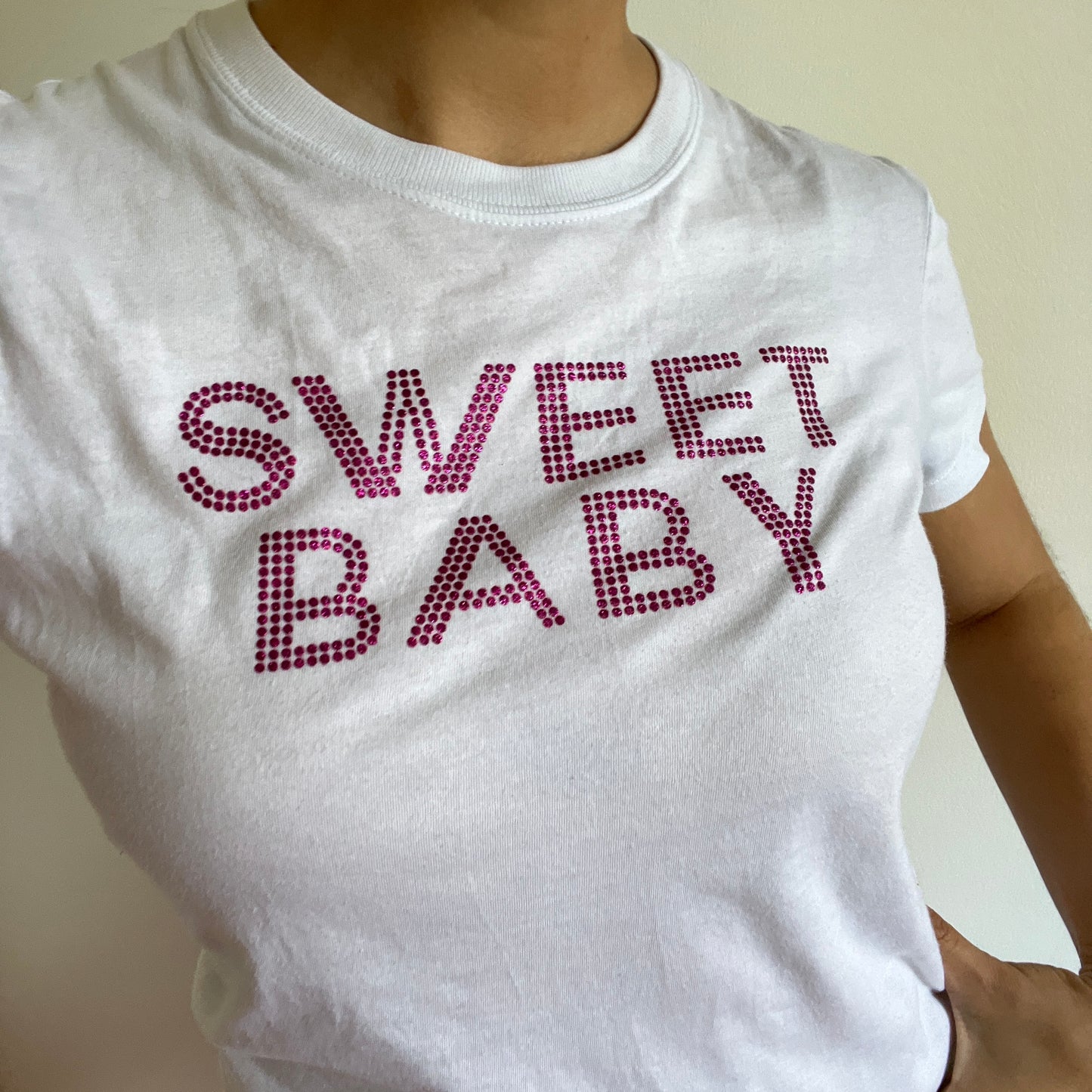 Baby tee "Sweet Baby" rose et blanc