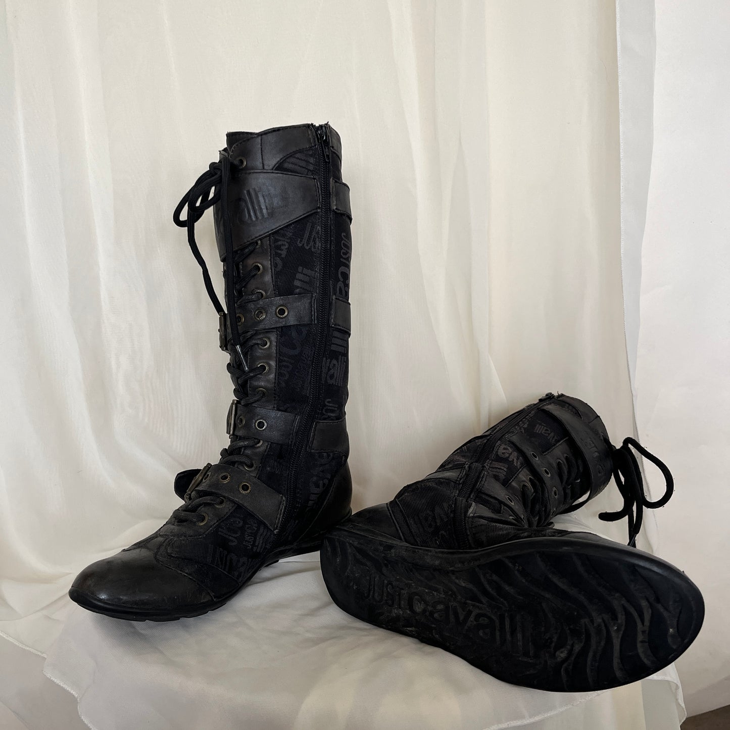 90s Vintage Roberto Cavalli monogram boxing boots