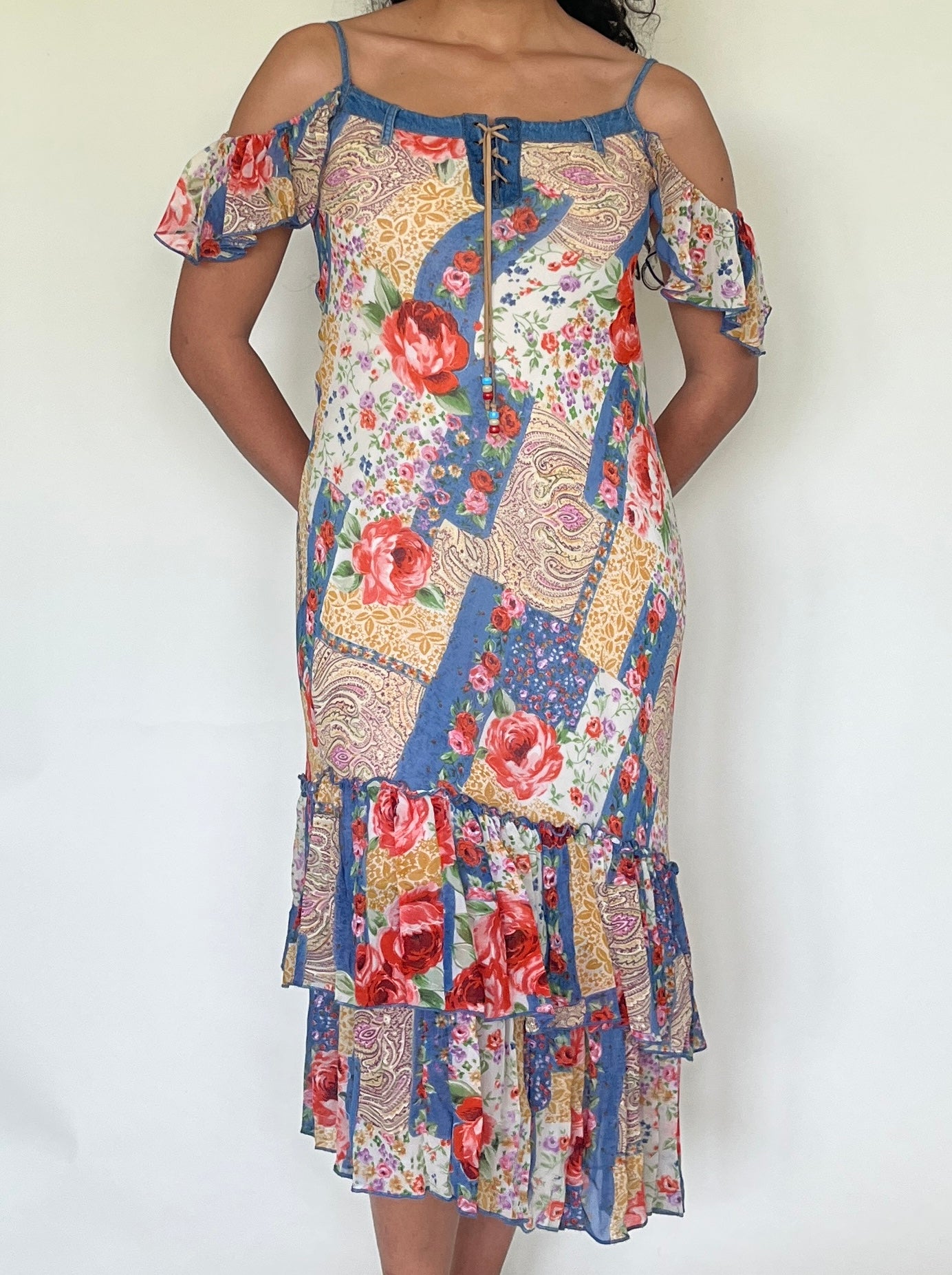 Robe longue en patchwork fleuri