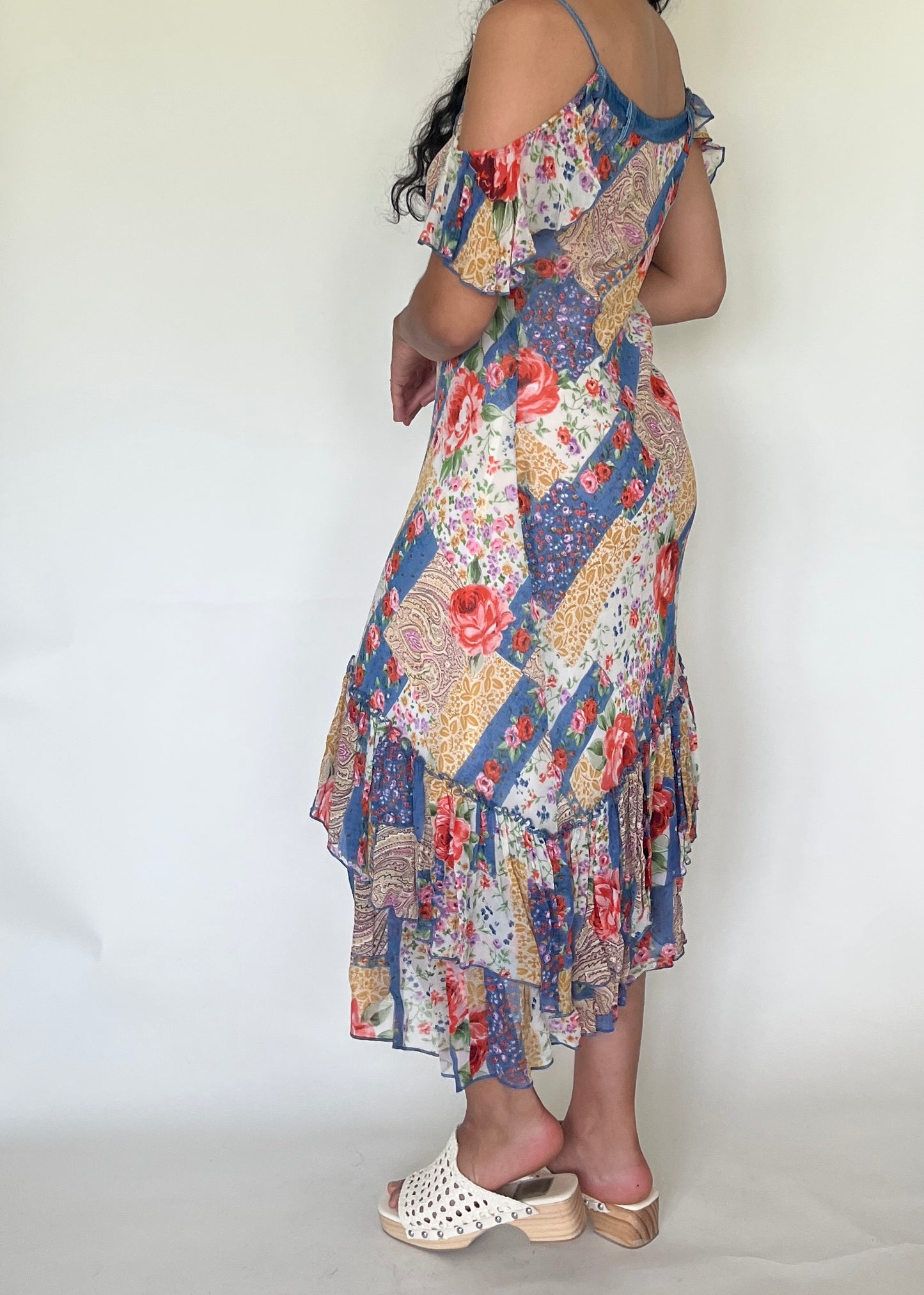 Robe longue en patchwork fleuri