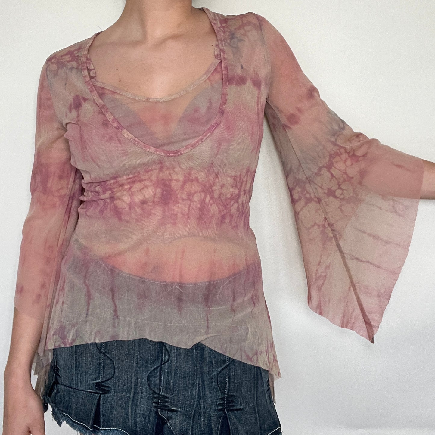 Top féerique en mesh marble beige vieux rose