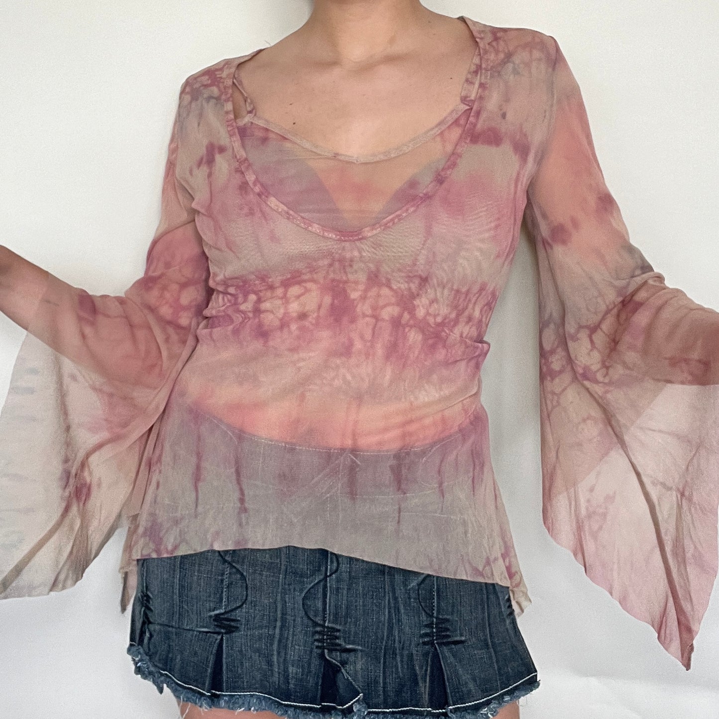 Top féerique en mesh marble beige vieux rose