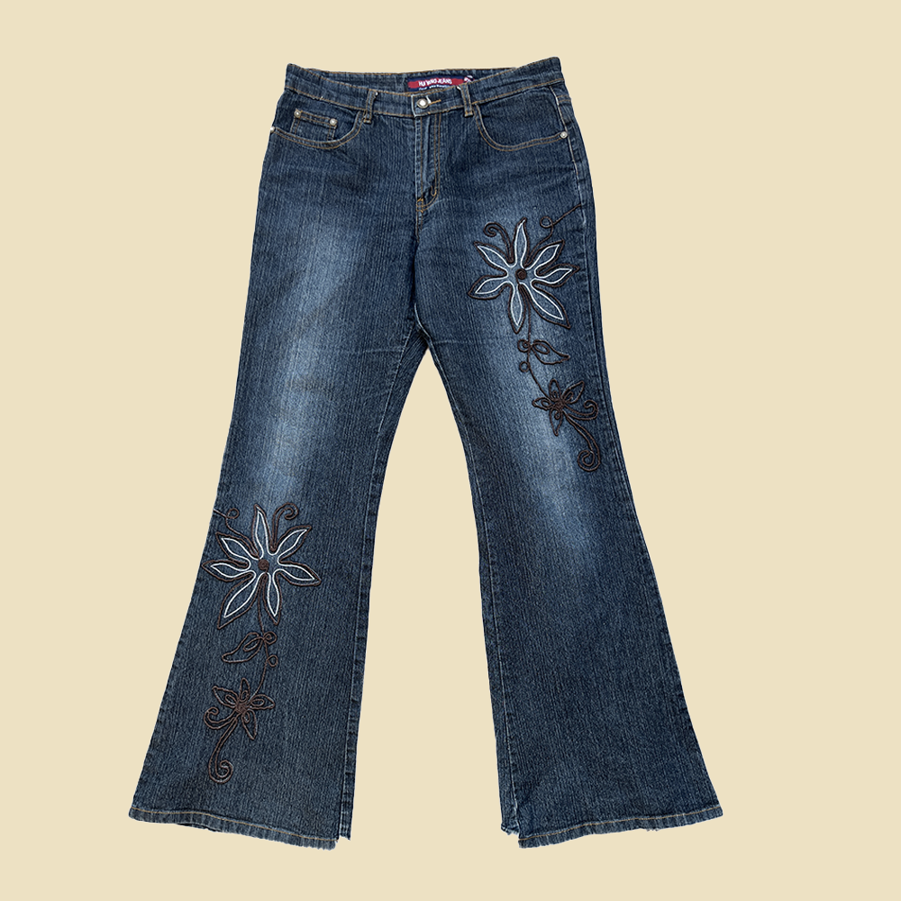 Jean flare fleuri