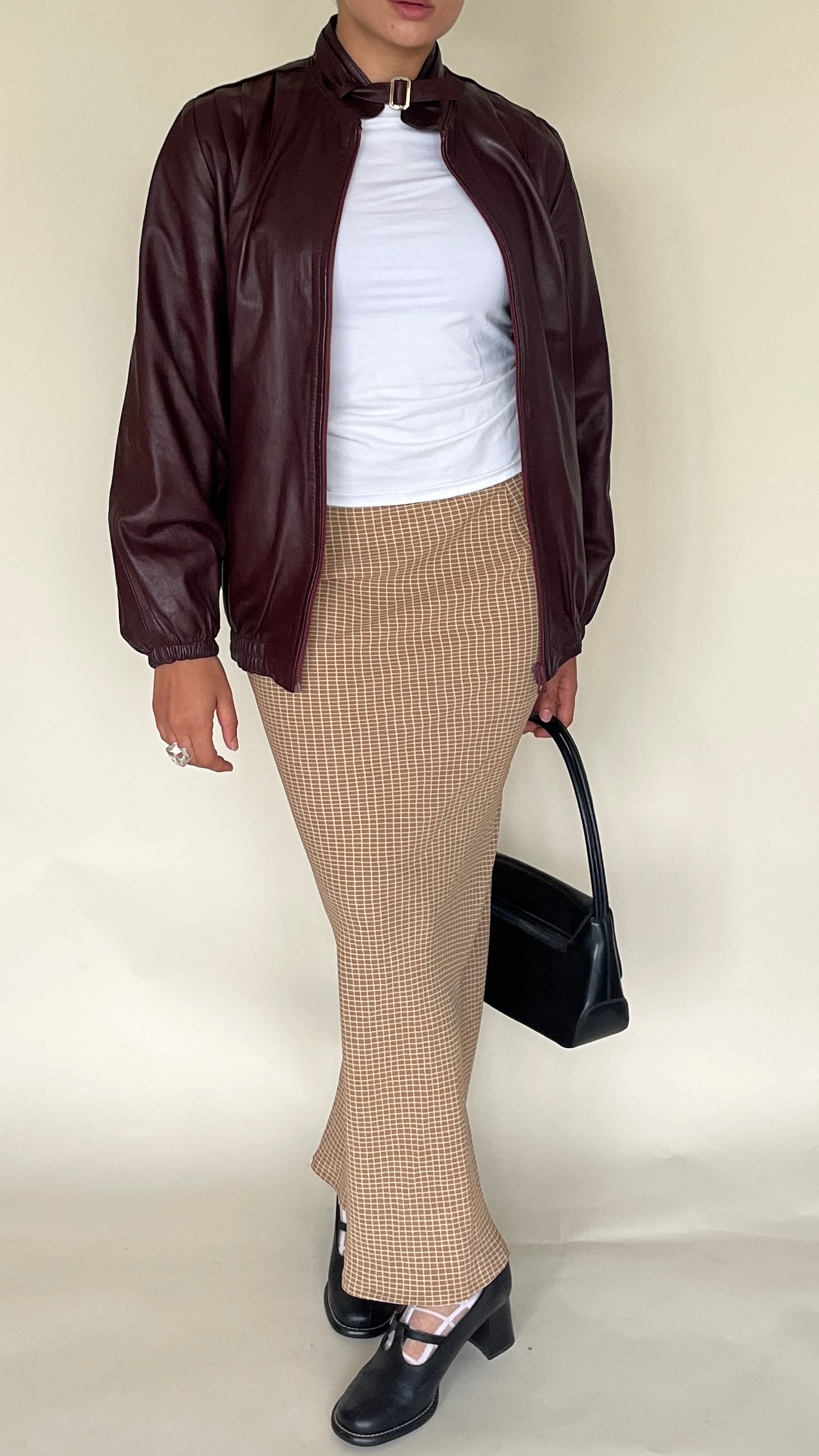 Veste bomber en cuir bordeaux