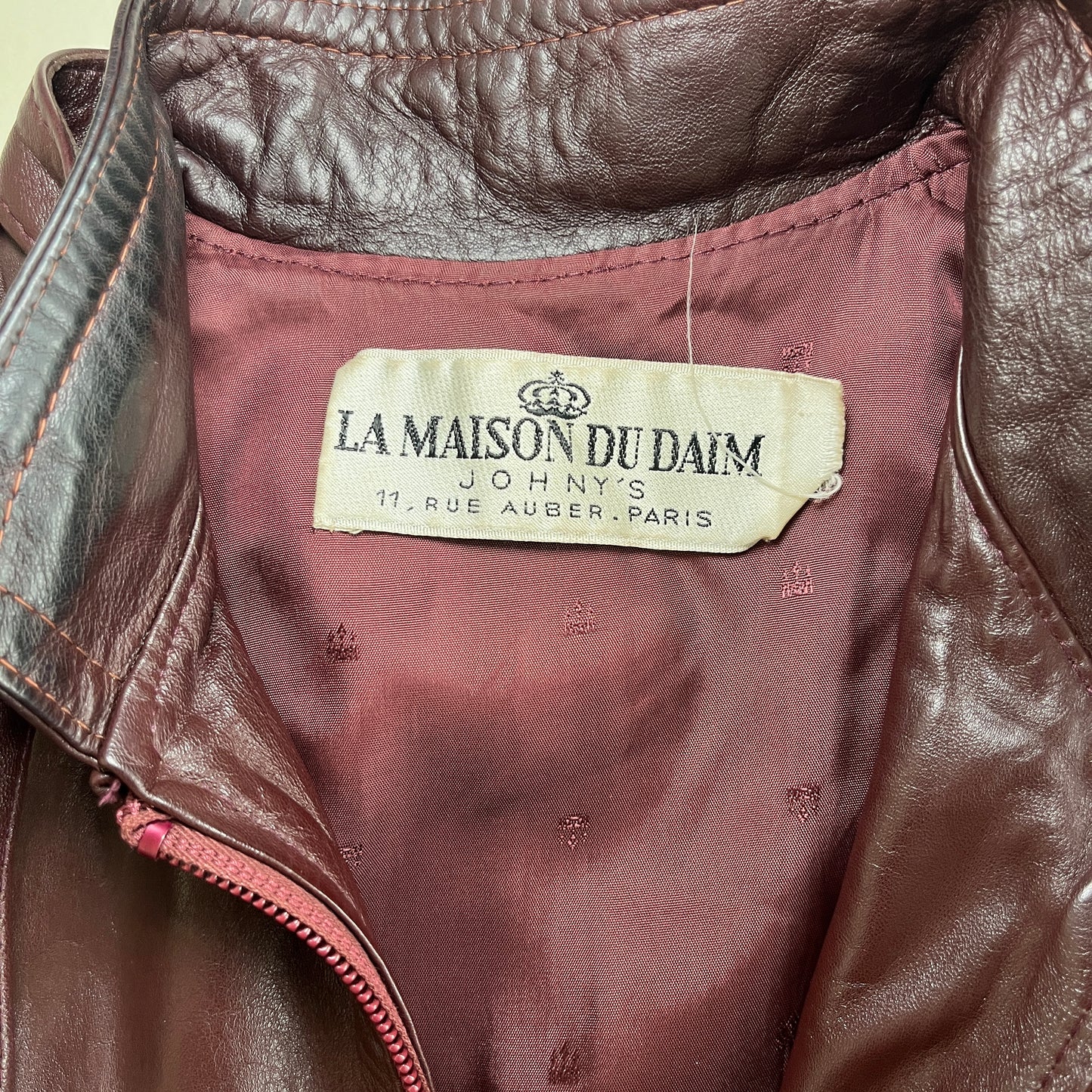 Veste bomber en cuir bordeaux