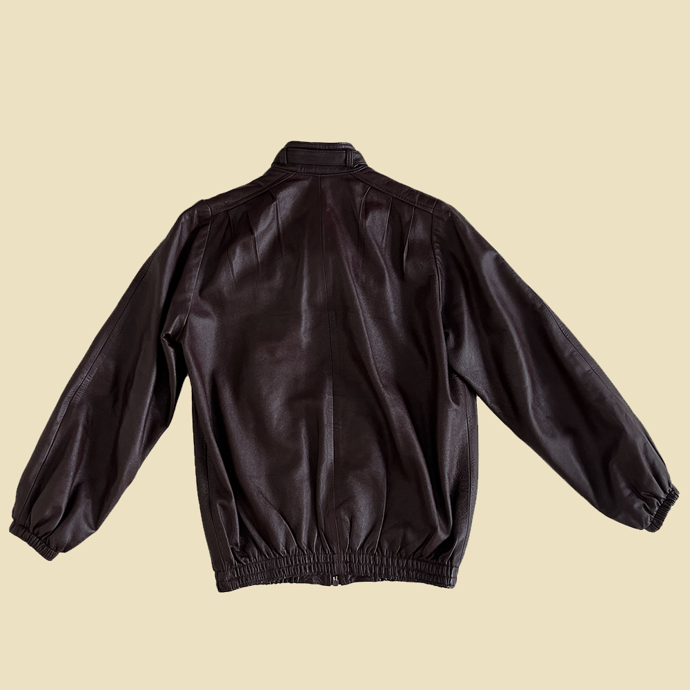 Veste bomber en cuir bordeaux