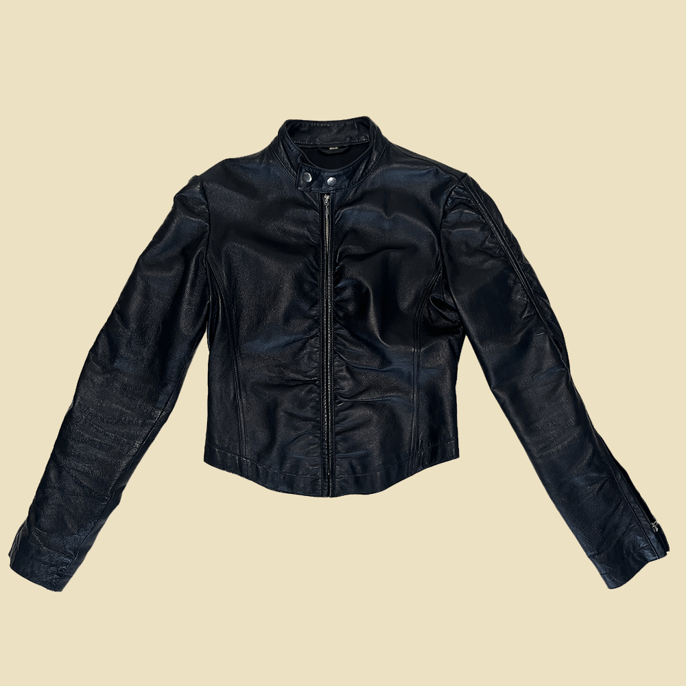 Veste biker zippée en cuir noir