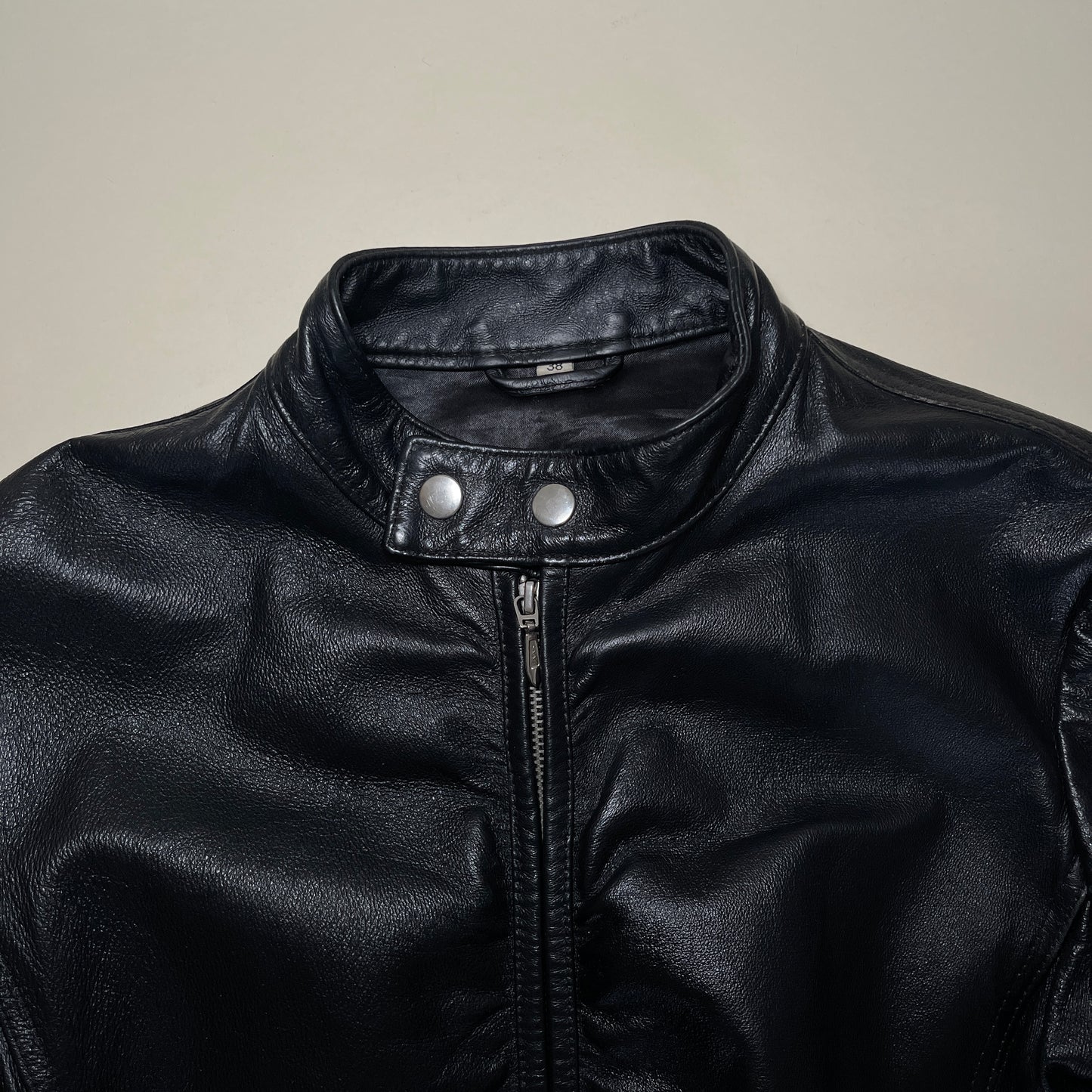 Veste biker zippée en cuir noir