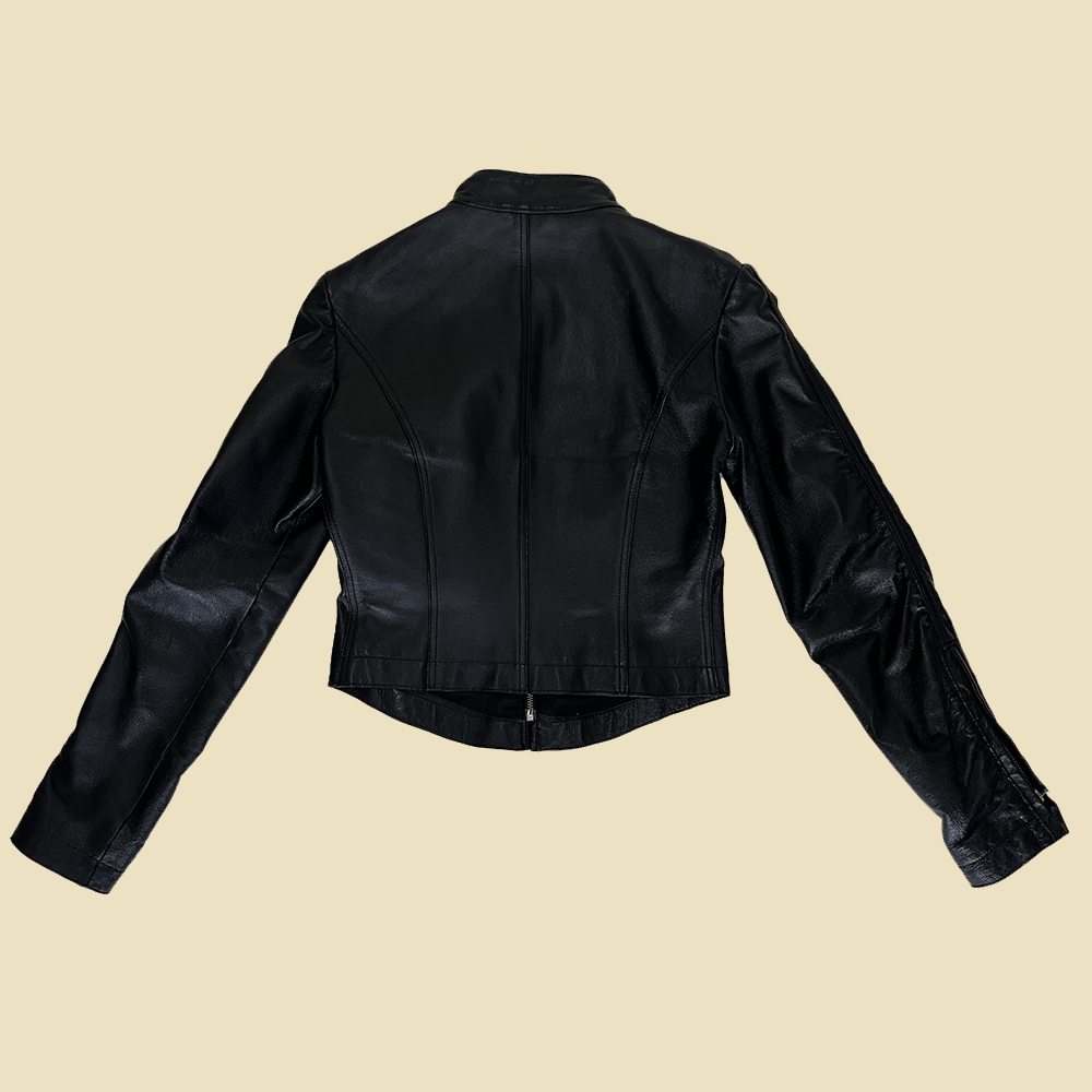 Veste biker zippée en cuir noir