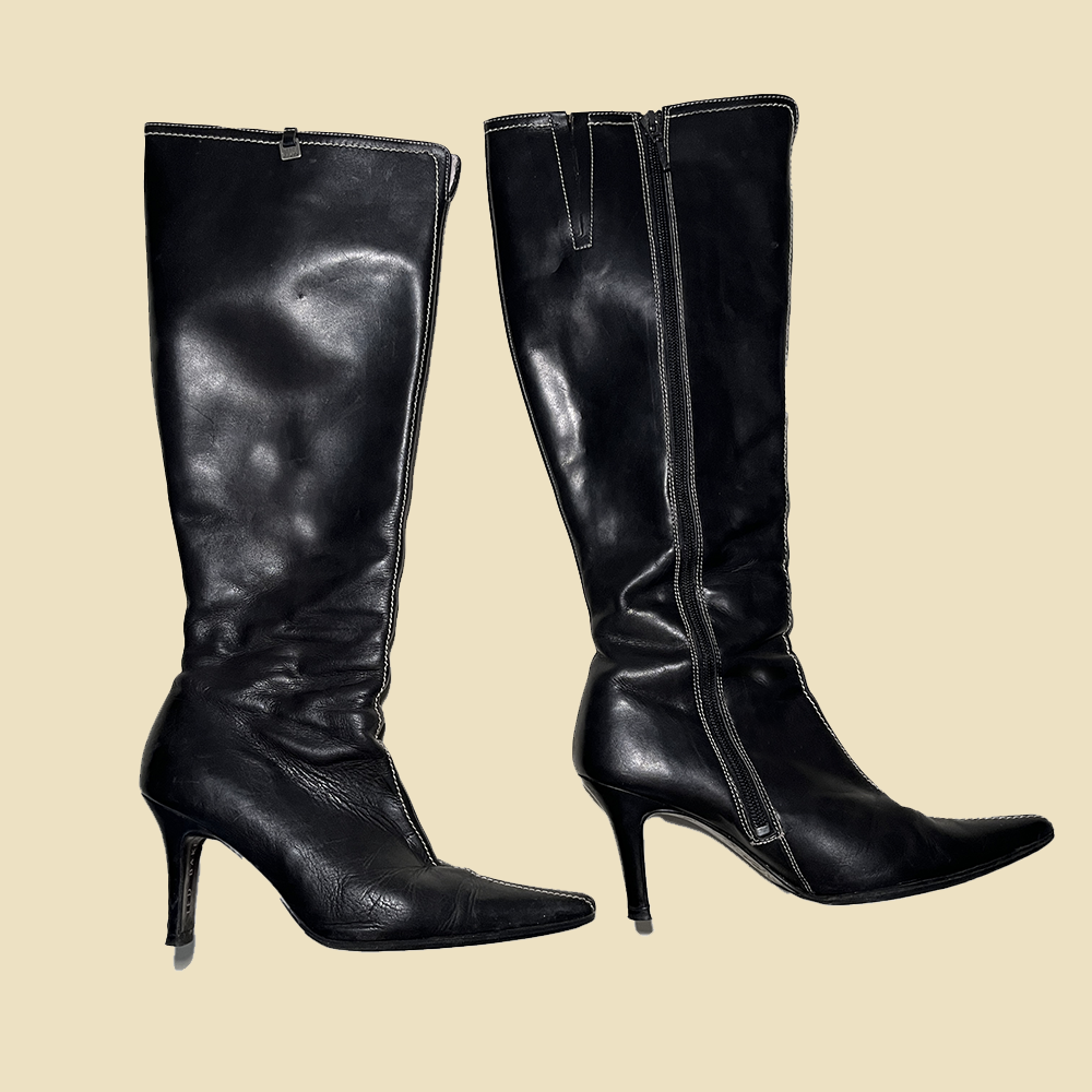 Bottes hautes en cuir noir vintage