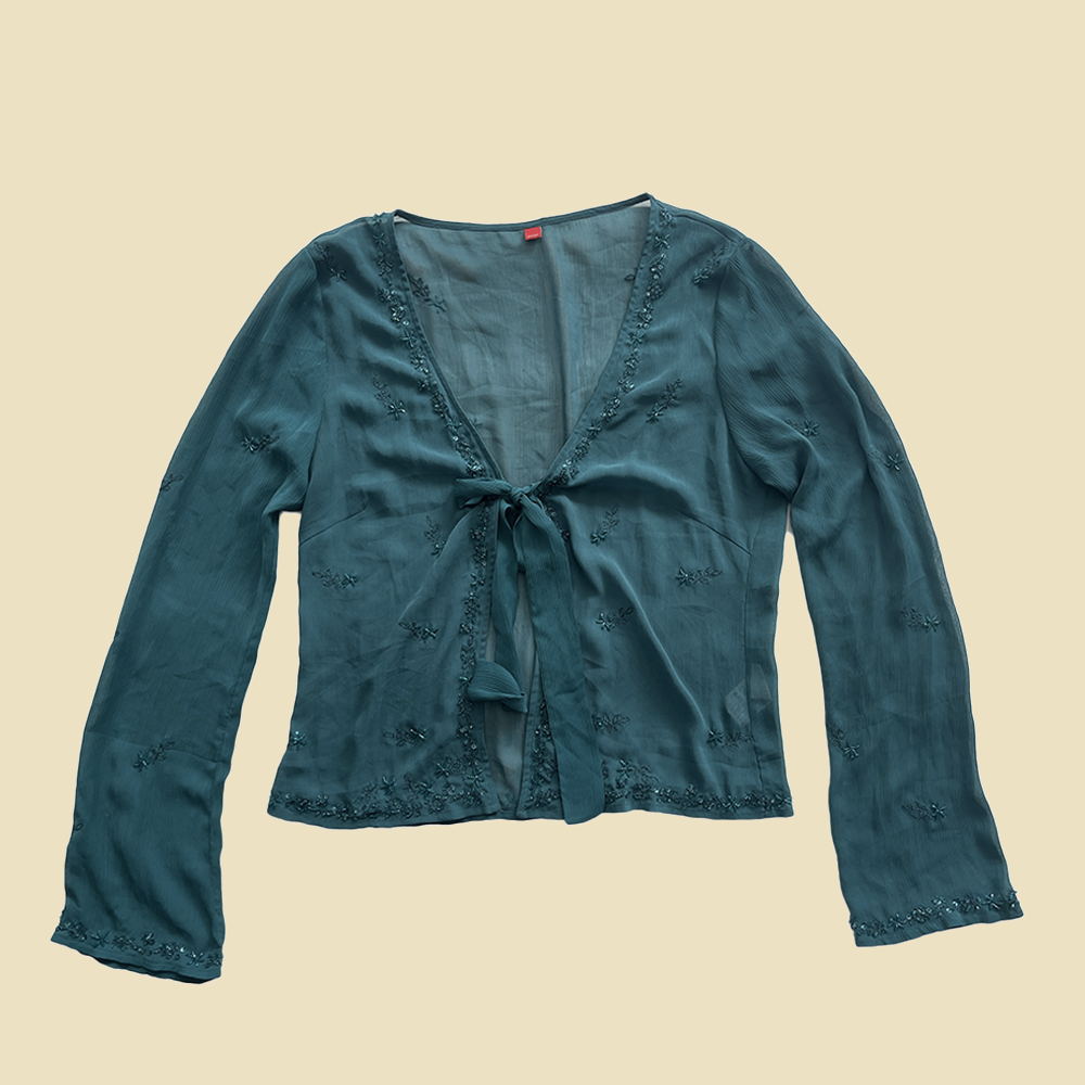 Blouse féerique perlée verte