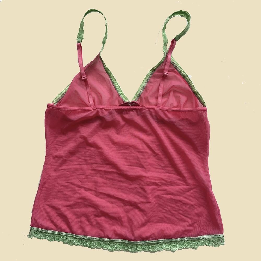 Top en mesh et dentelle rose et vert