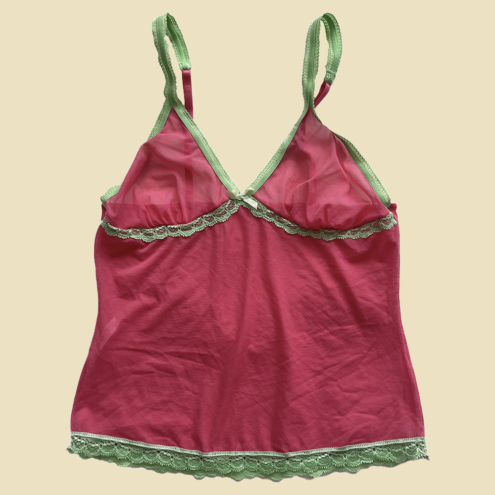 Top en mesh et dentelle rose et vert