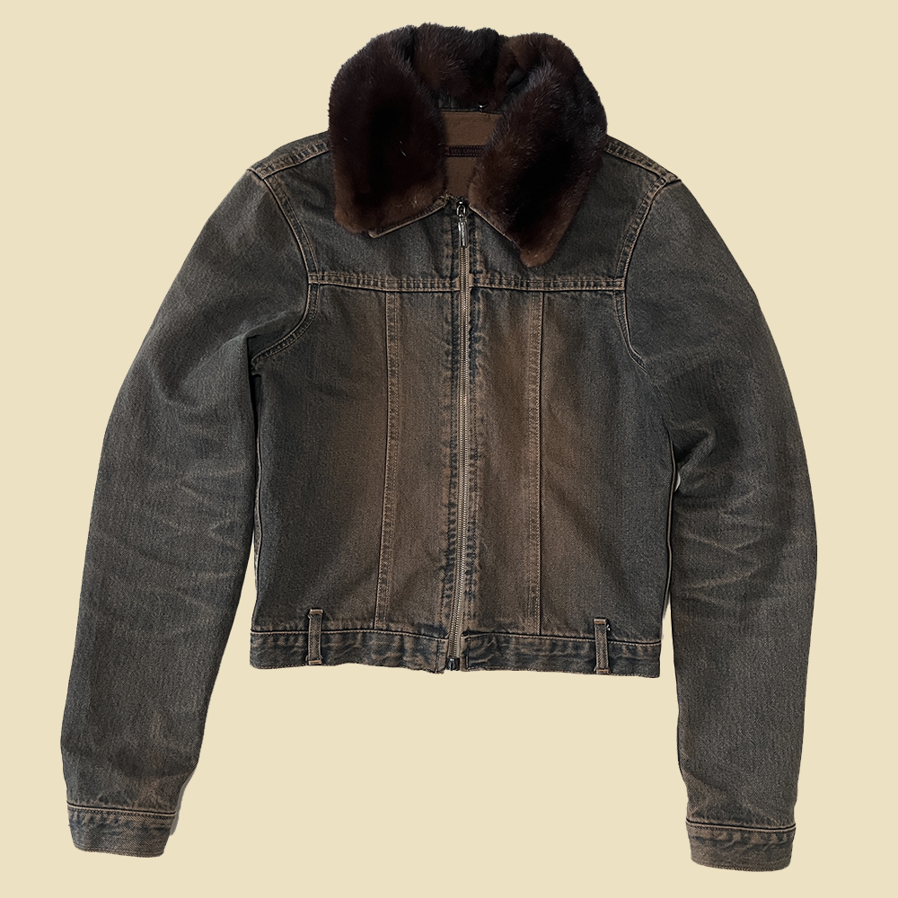 Veste en washed denim zippée