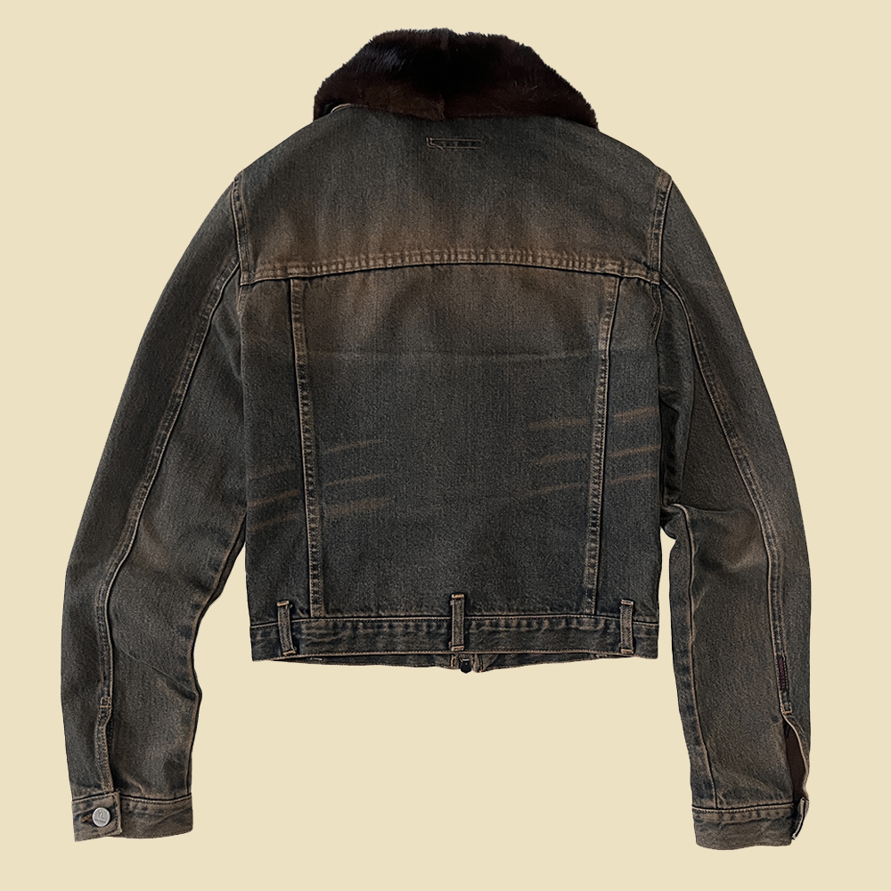 Veste en washed denim zippée