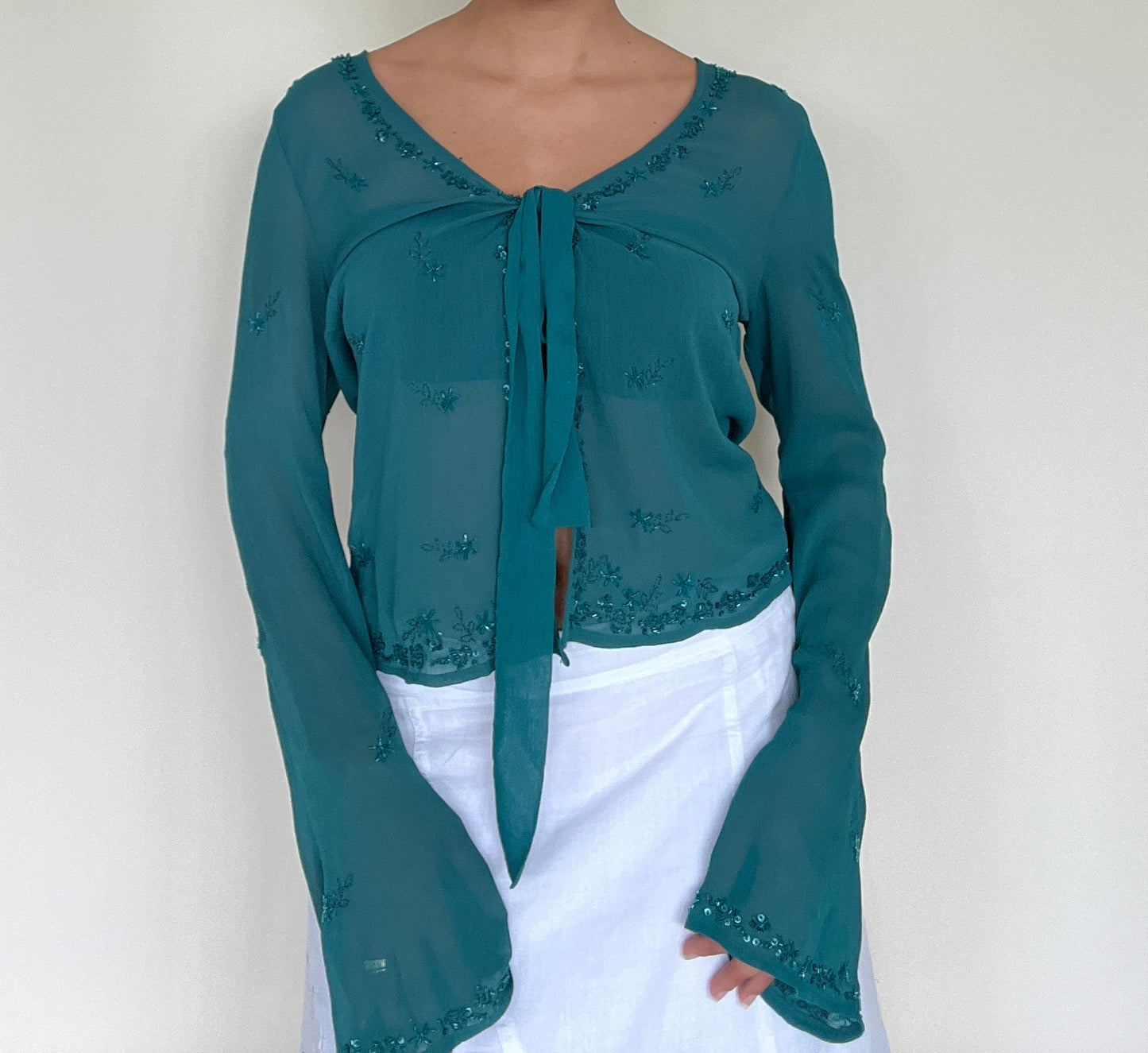 Blouse féerique perlée verte