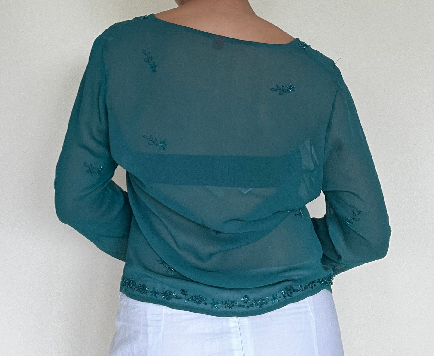 Blouse féerique perlée verte