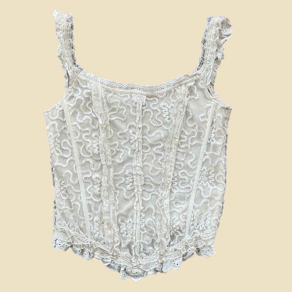 Corset en broderie et dentelle blanche