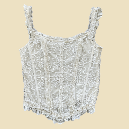 Corset en broderie et dentelle blanche