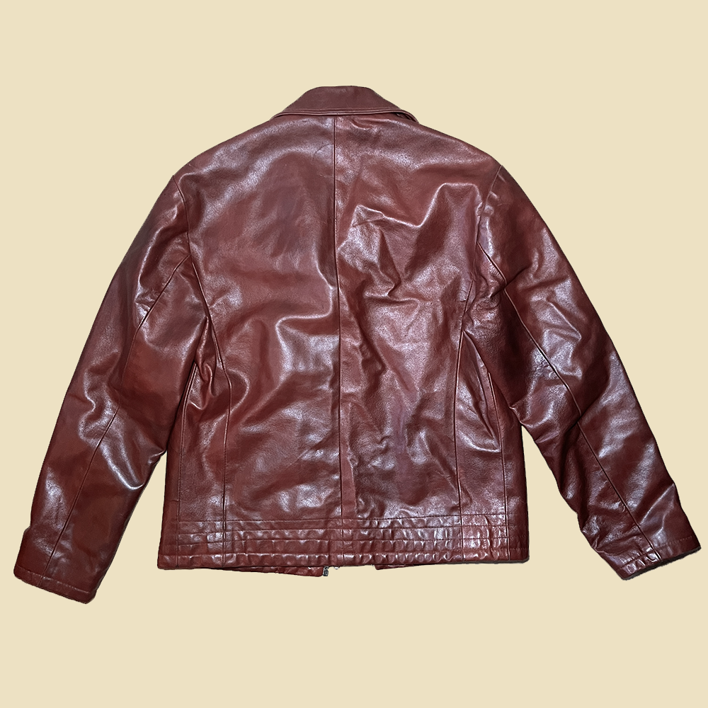 Veste zippée en cuir bordeaux