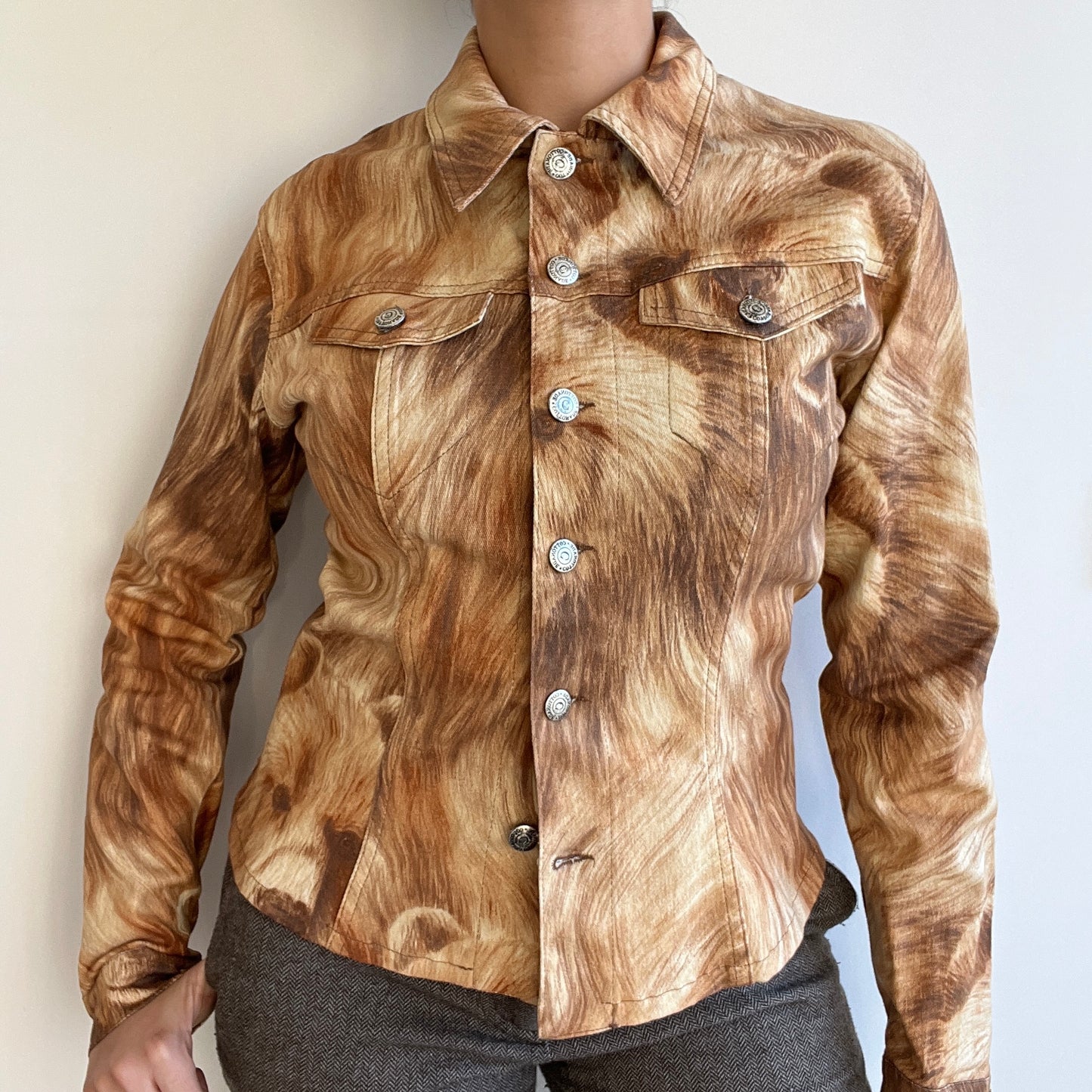 Veste en jean motif ours marron beige