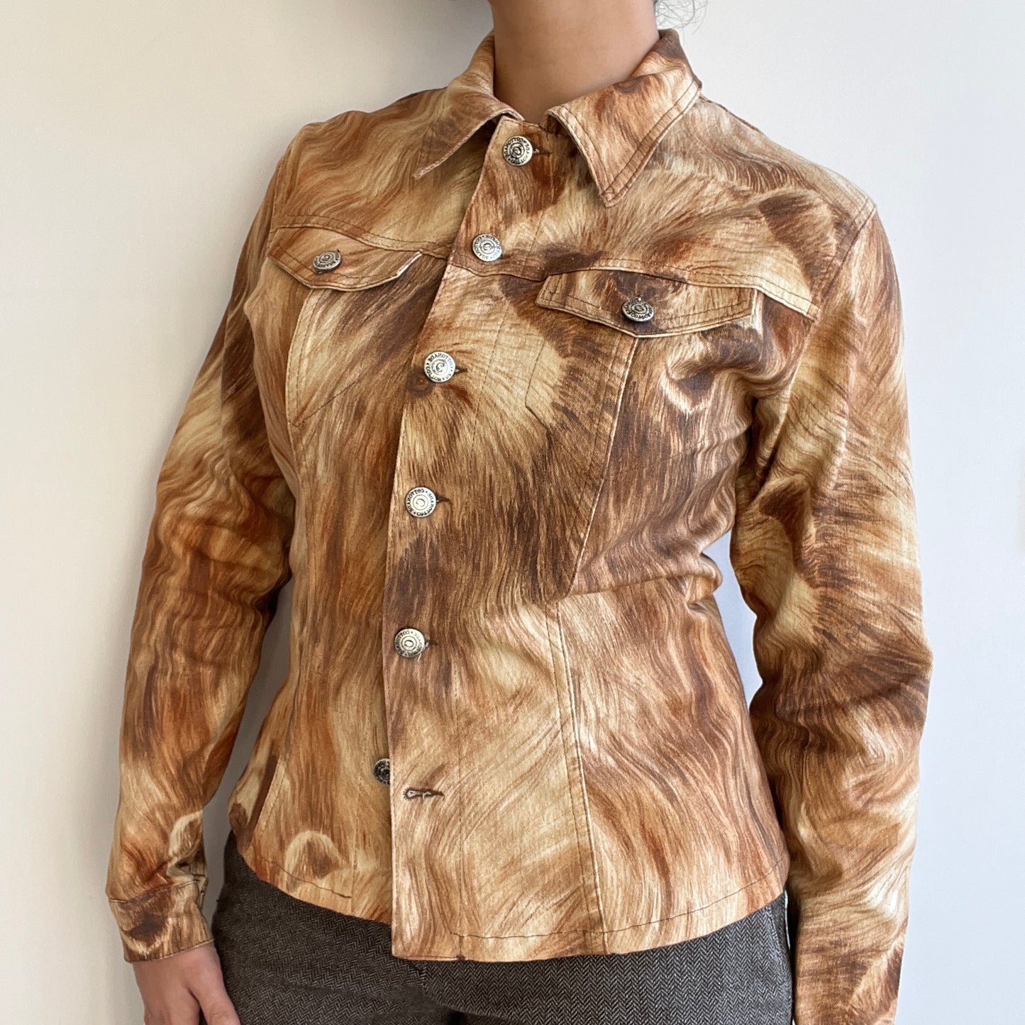 Veste en jean motif ours marron beige