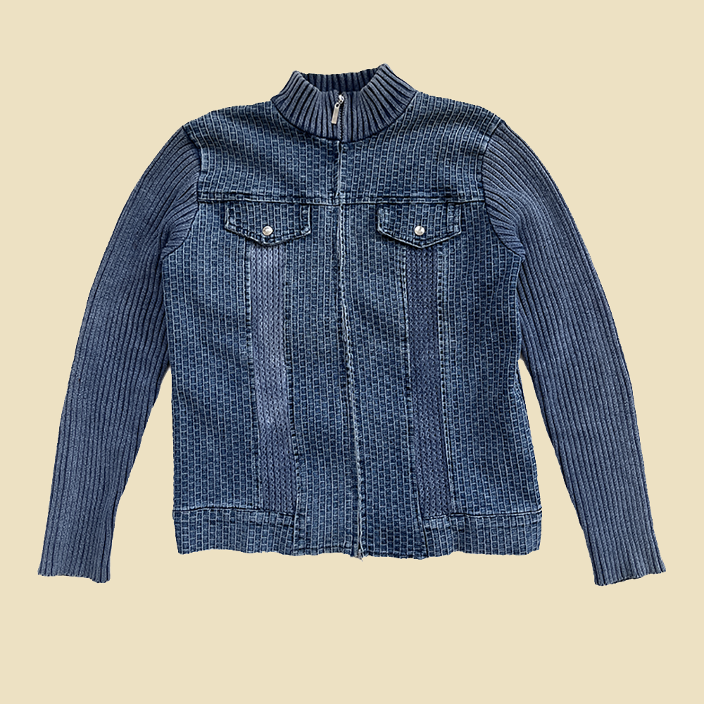 Veste en maille côtelée et denim bleu y2k