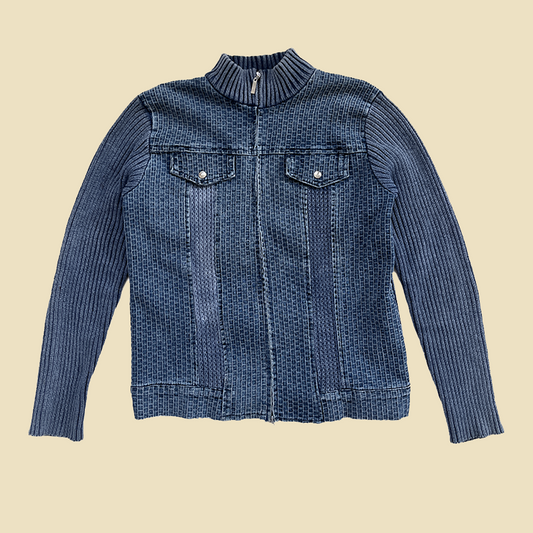 Veste en maille côtelée et denim bleu y2k