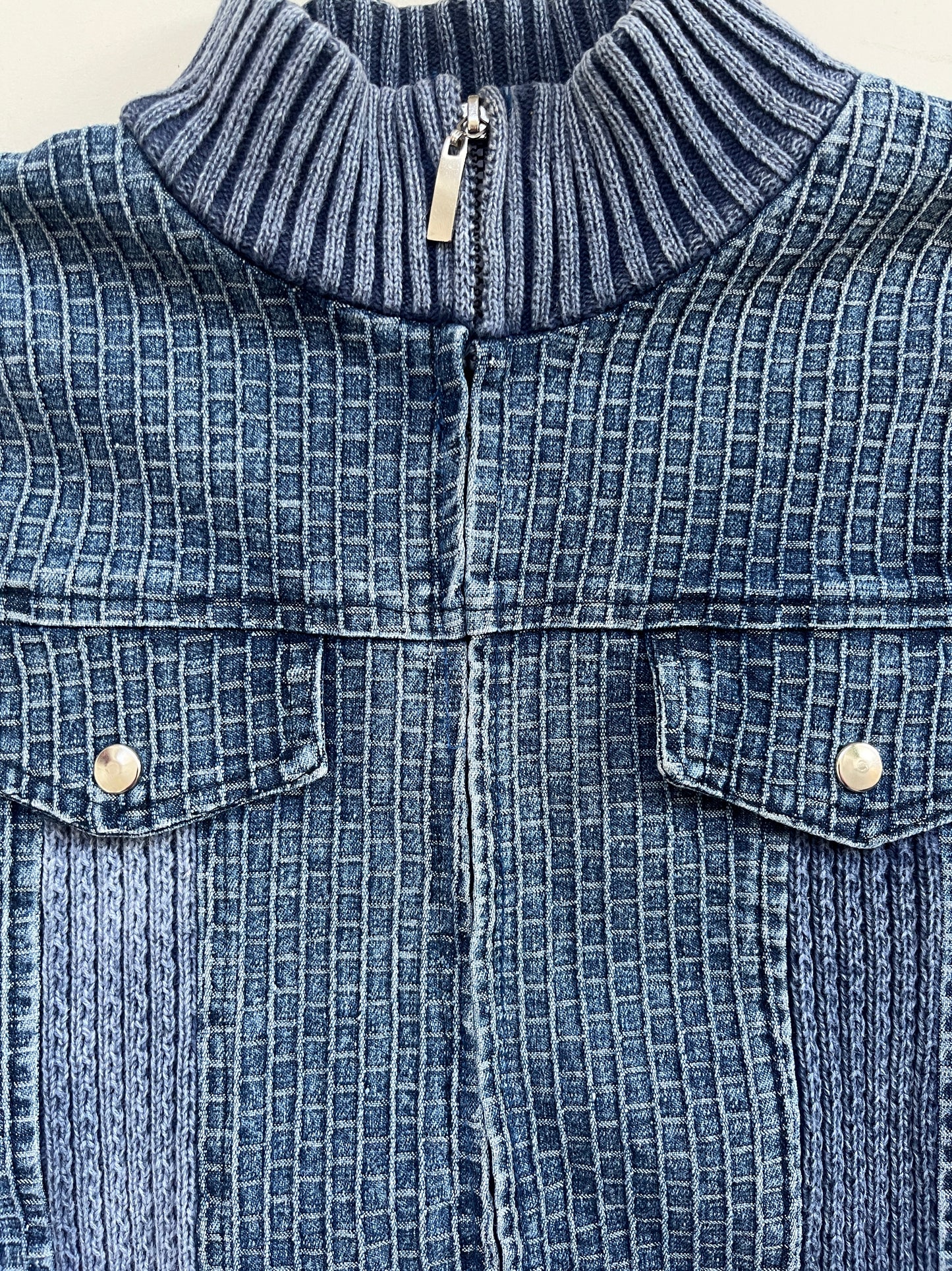 Veste en maille côtelée et denim bleu y2k