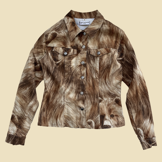 Veste en jean motif ours marron beige