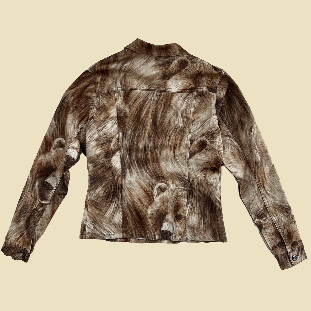 Veste en jean motif ours marron beige