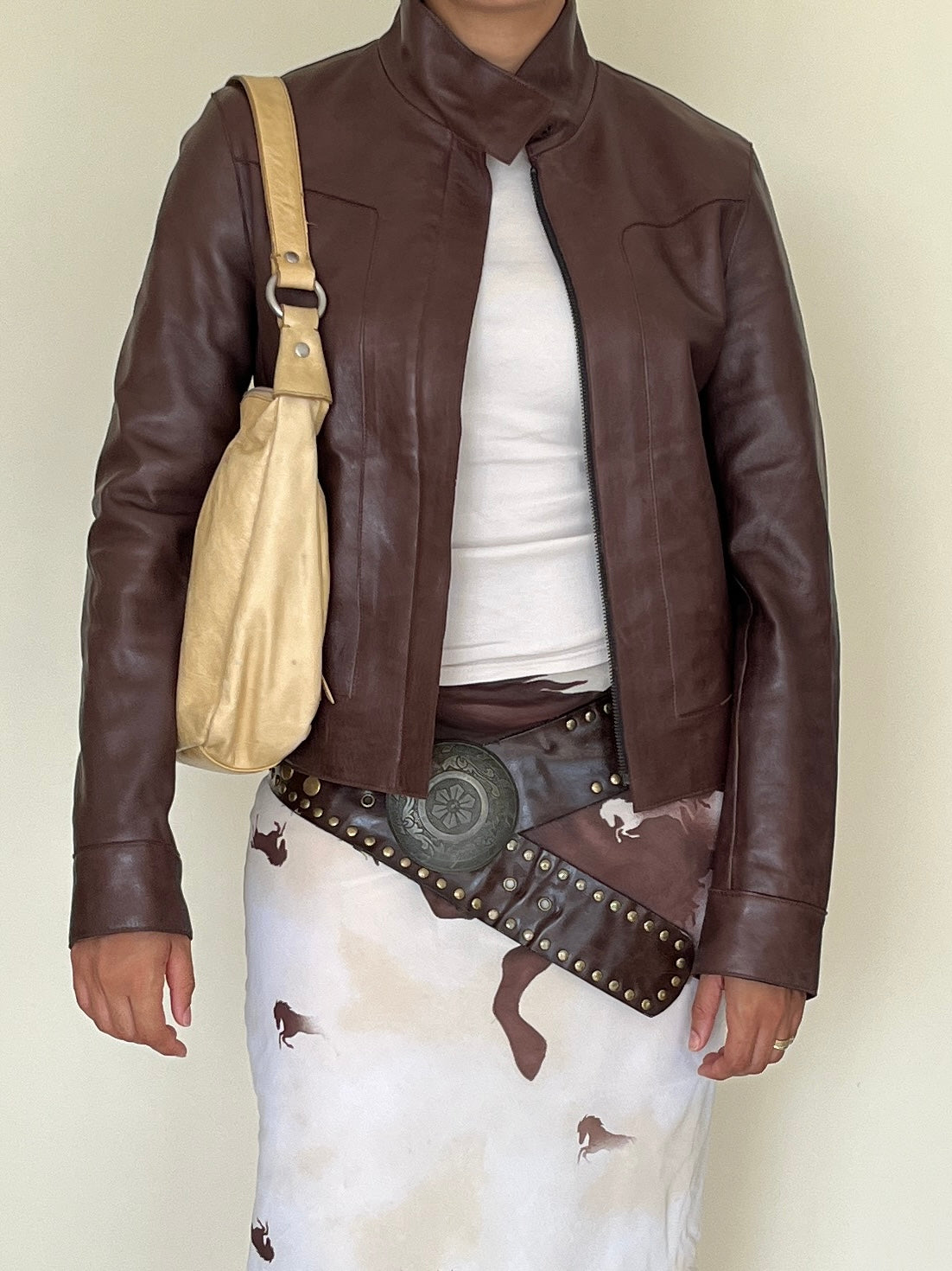 Veste de biker en cuir marron