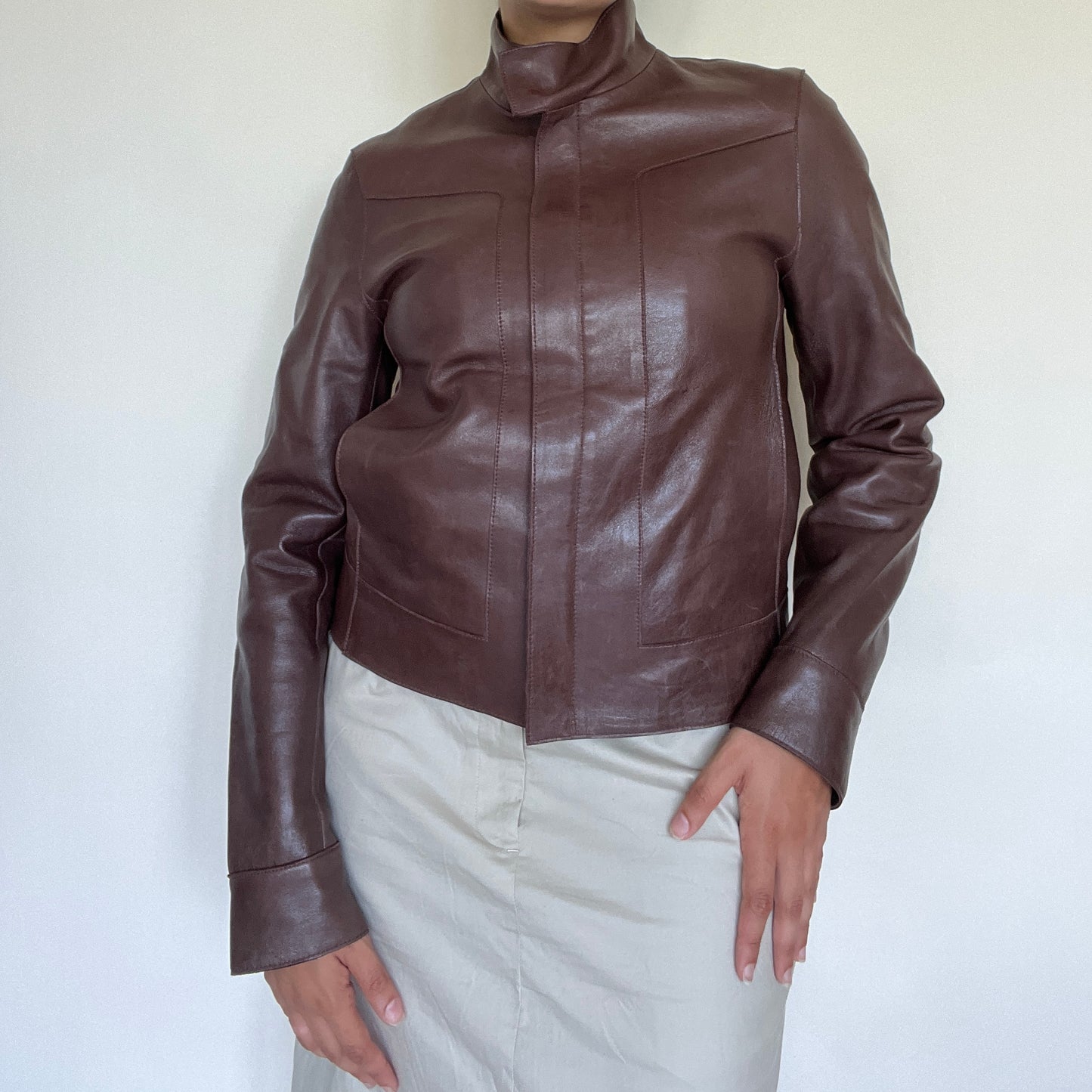 Veste de biker en cuir marron