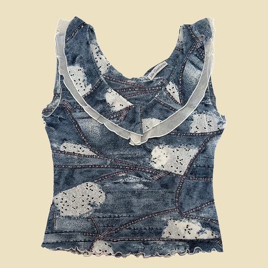 Top en mesh motif denim