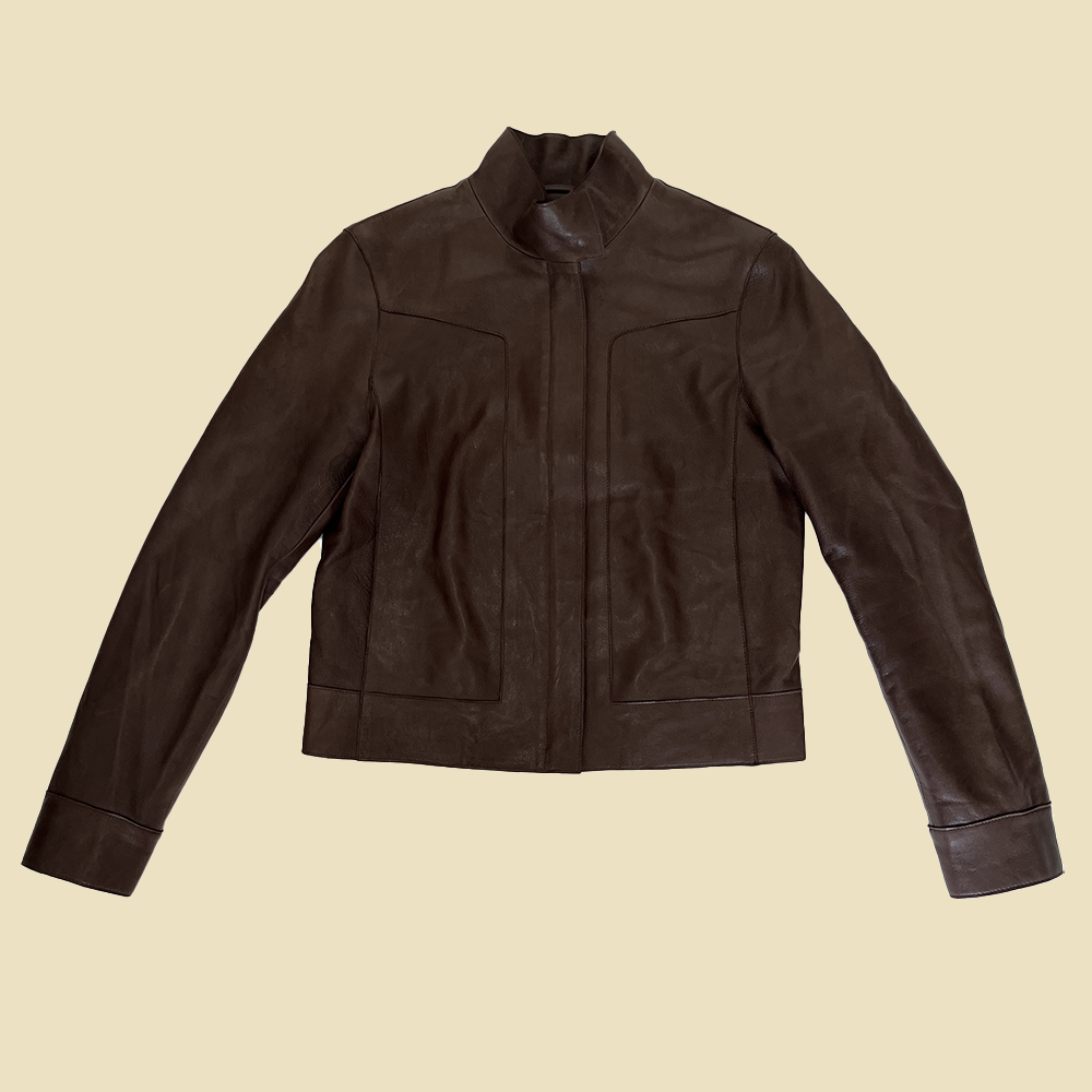 Veste de biker en cuir marron