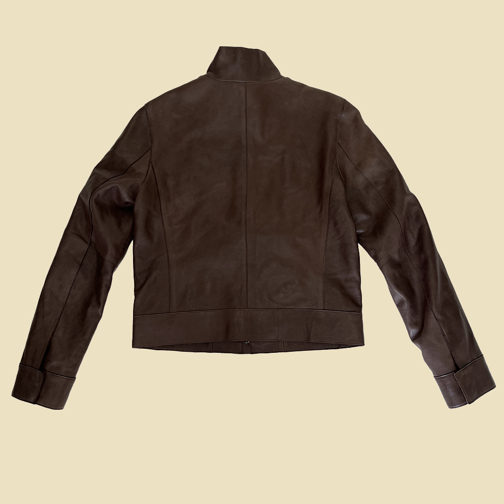 Veste de biker en cuir marron