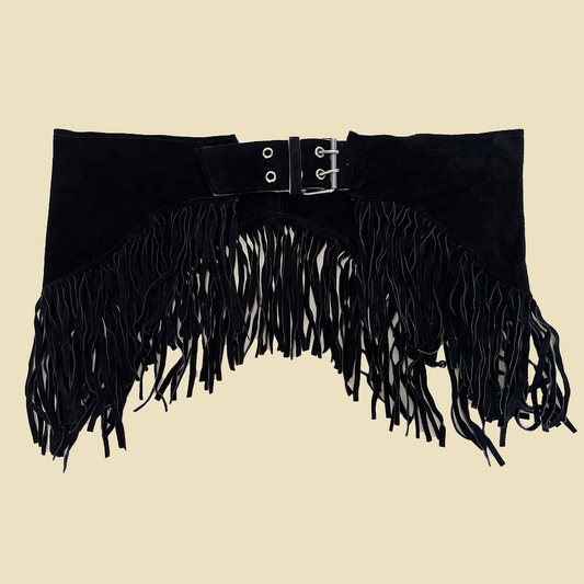 Ceinture à franges en cuir noir